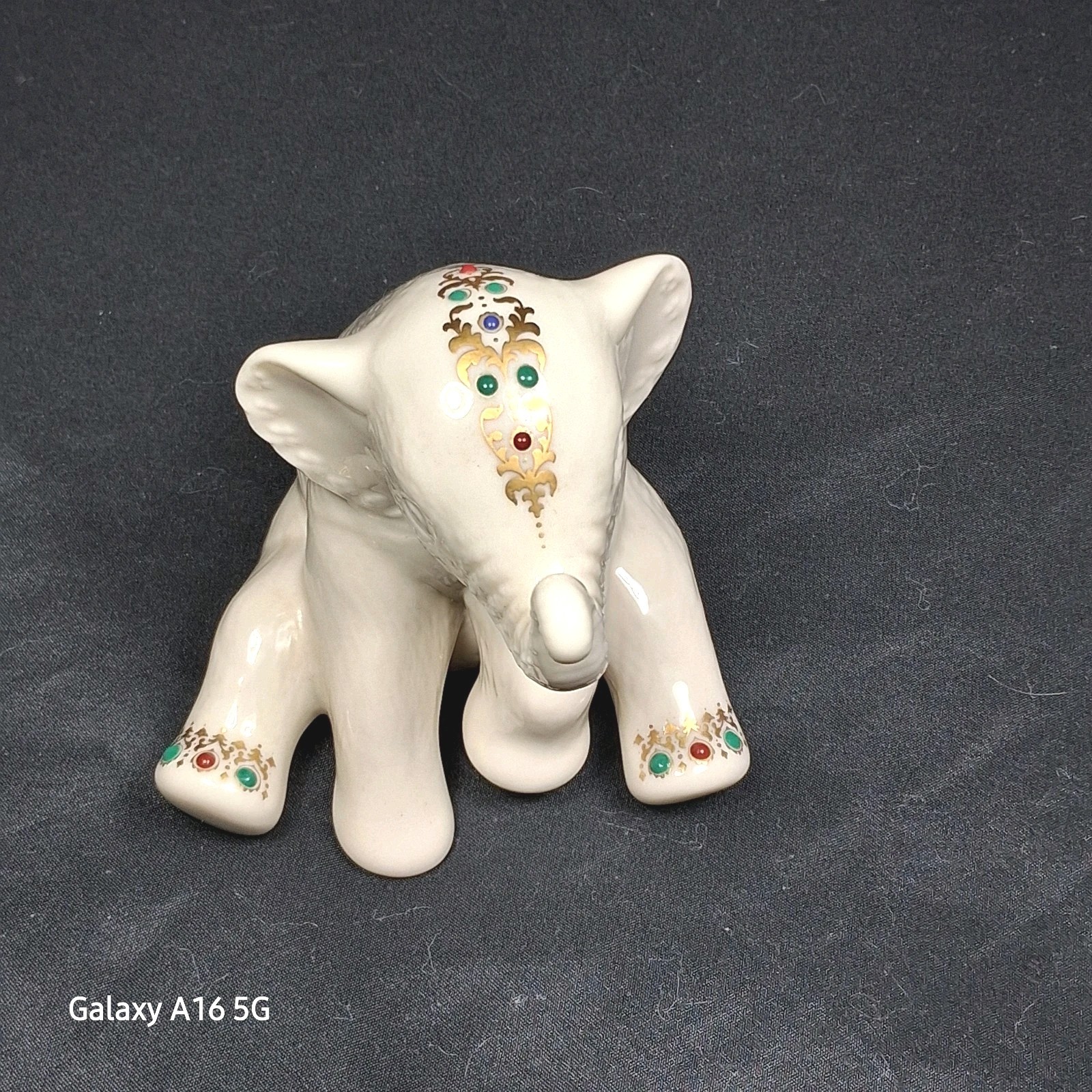 Lenox China Jewels Collection Elephant Sitting with Trunk Up 4 1/8″ Tall Vtg.