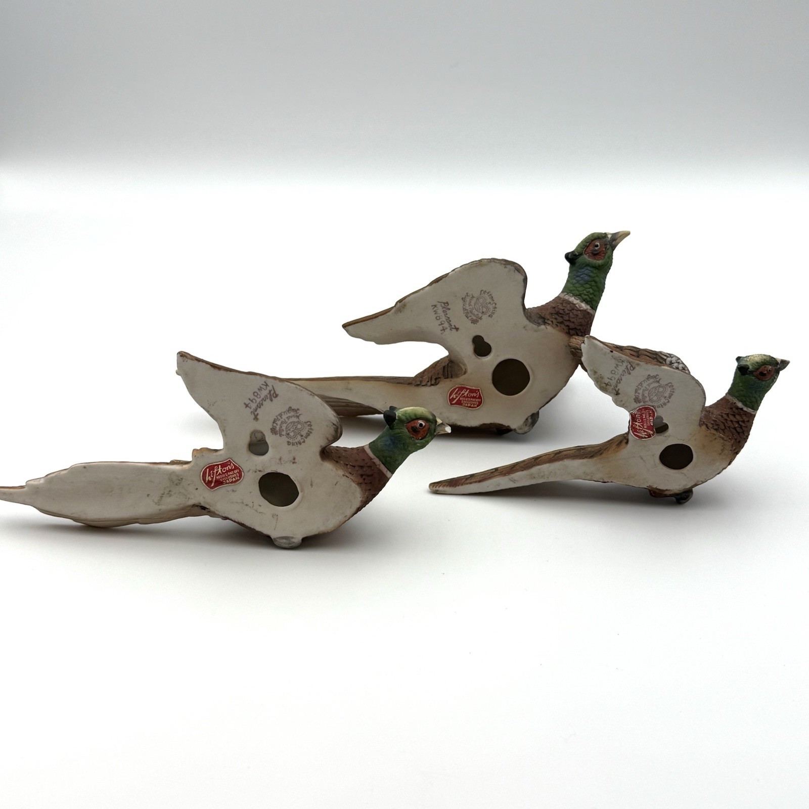 Vintage Lefton Japan Flying Pheasant Wall Plaques Hand Painted Set of 3