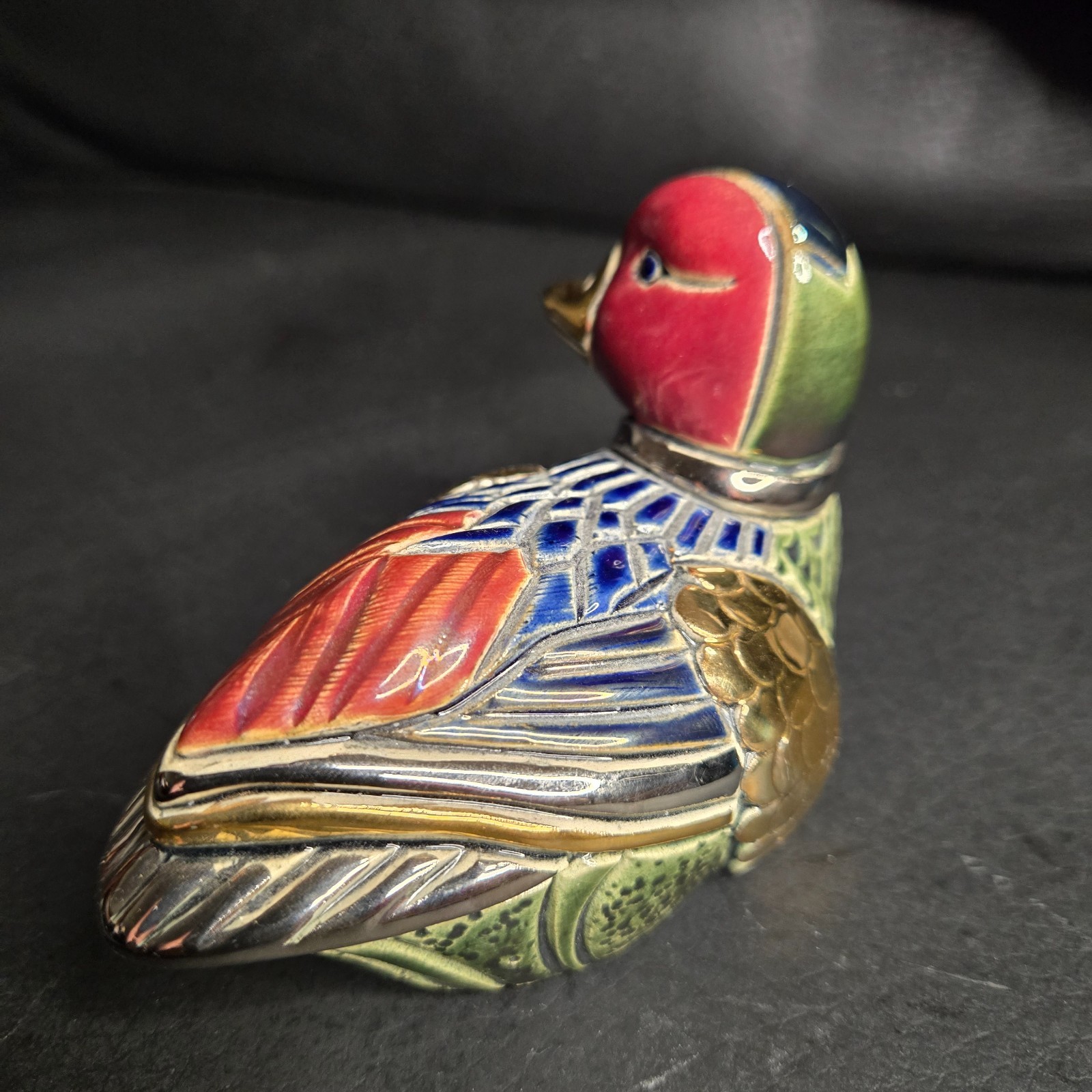Artesania Rinconada Duck Silver Anniversary Gold Uruguay Pottery Cloisonné Style