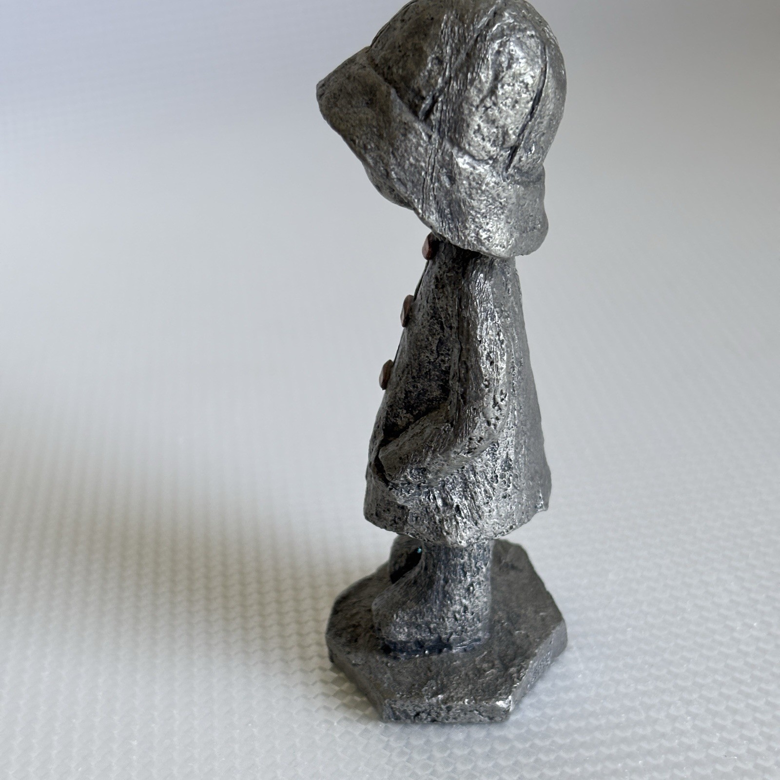 Walli Ortman Hudson Pewter Sculpture Figurine 4.5” 1 Lb Boy In Raincoat Copper