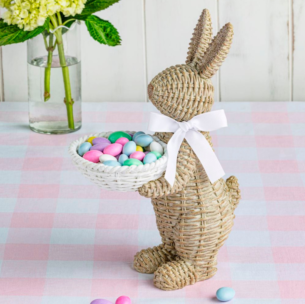 NEW! Decorative Woven Bunny Sitter Holding Basket Farmhouse Style Spring Easter