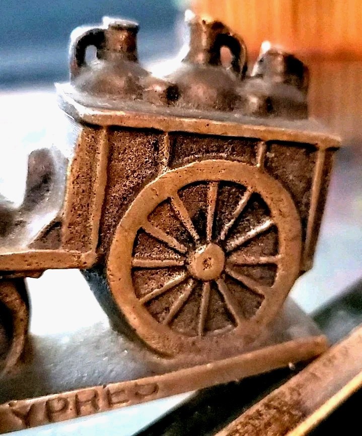 Dog Pulling Milk Cart Handmade Cast Bronze Heavy Marked YPRES Rare Vintage