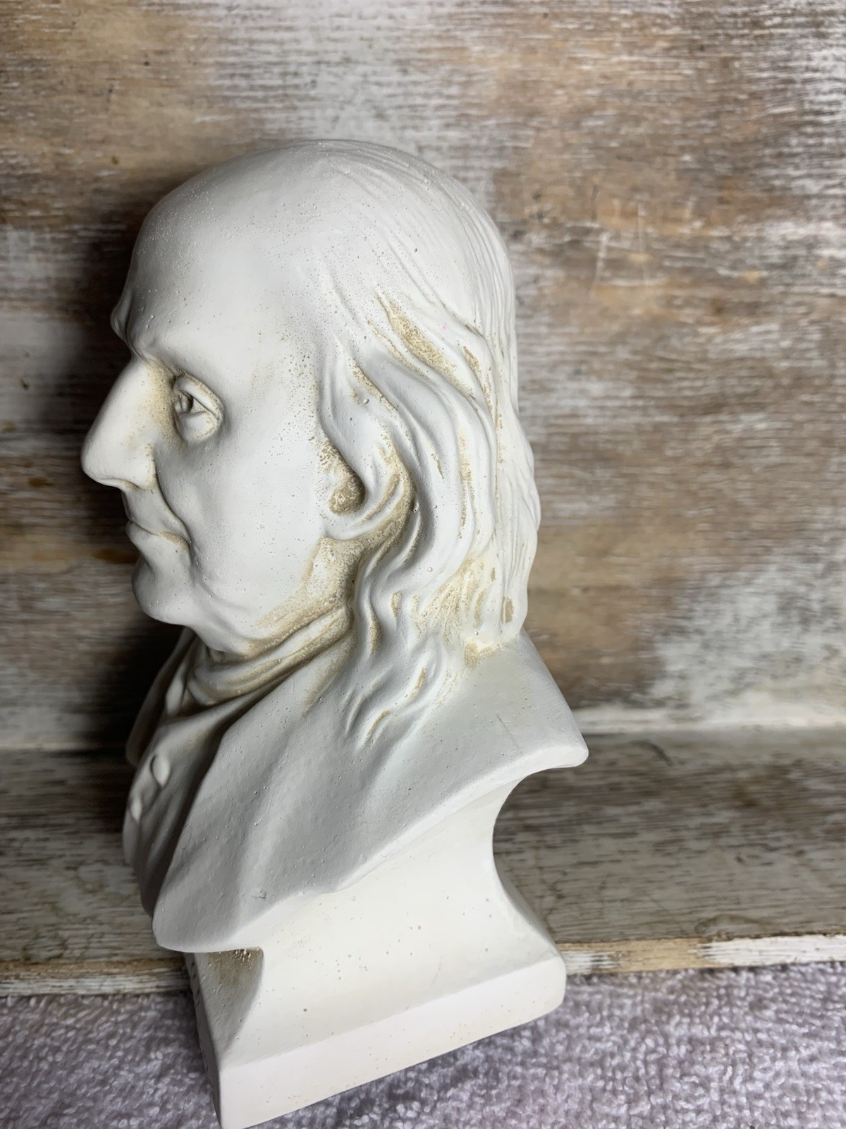 Benjamin Franklin Ceramic Statue White w Light Brown “Washed Look” 5 1/2” Heavy