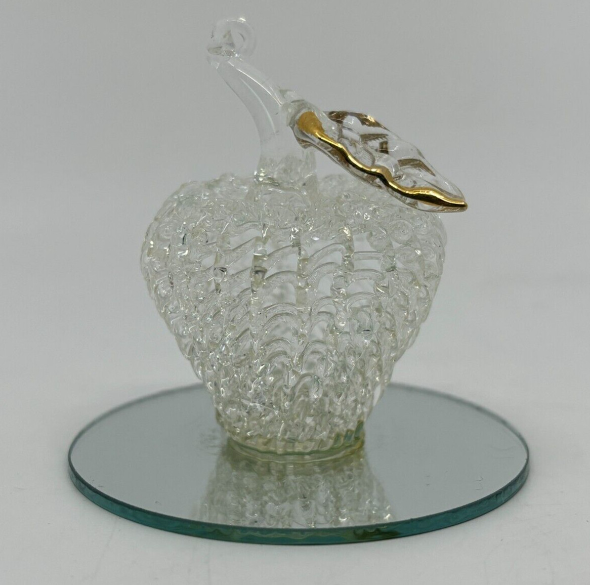 Set Of 4 Spun Glass Figurines Mirrored Base Kittens Shoe Baby Carriage Apple