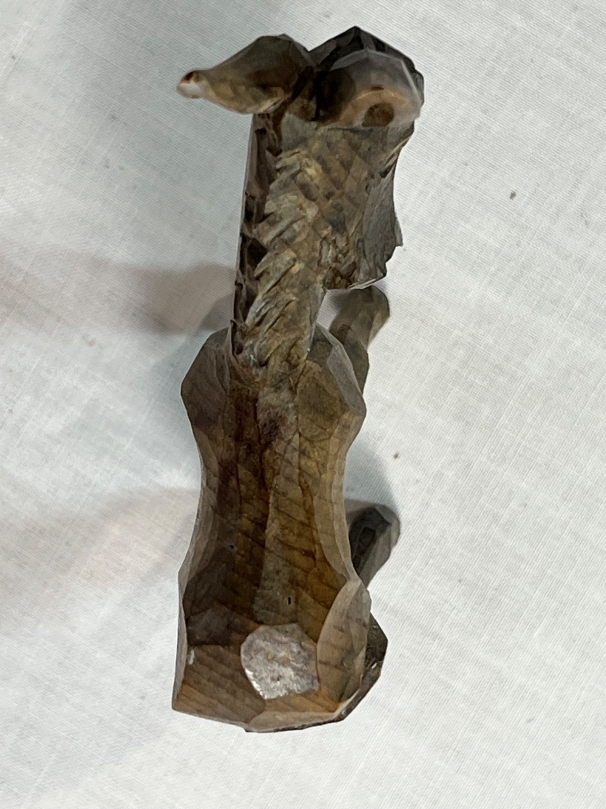 Vintage European Hand Carved Wooden Donkey Figurine Folk Art Faceted Style