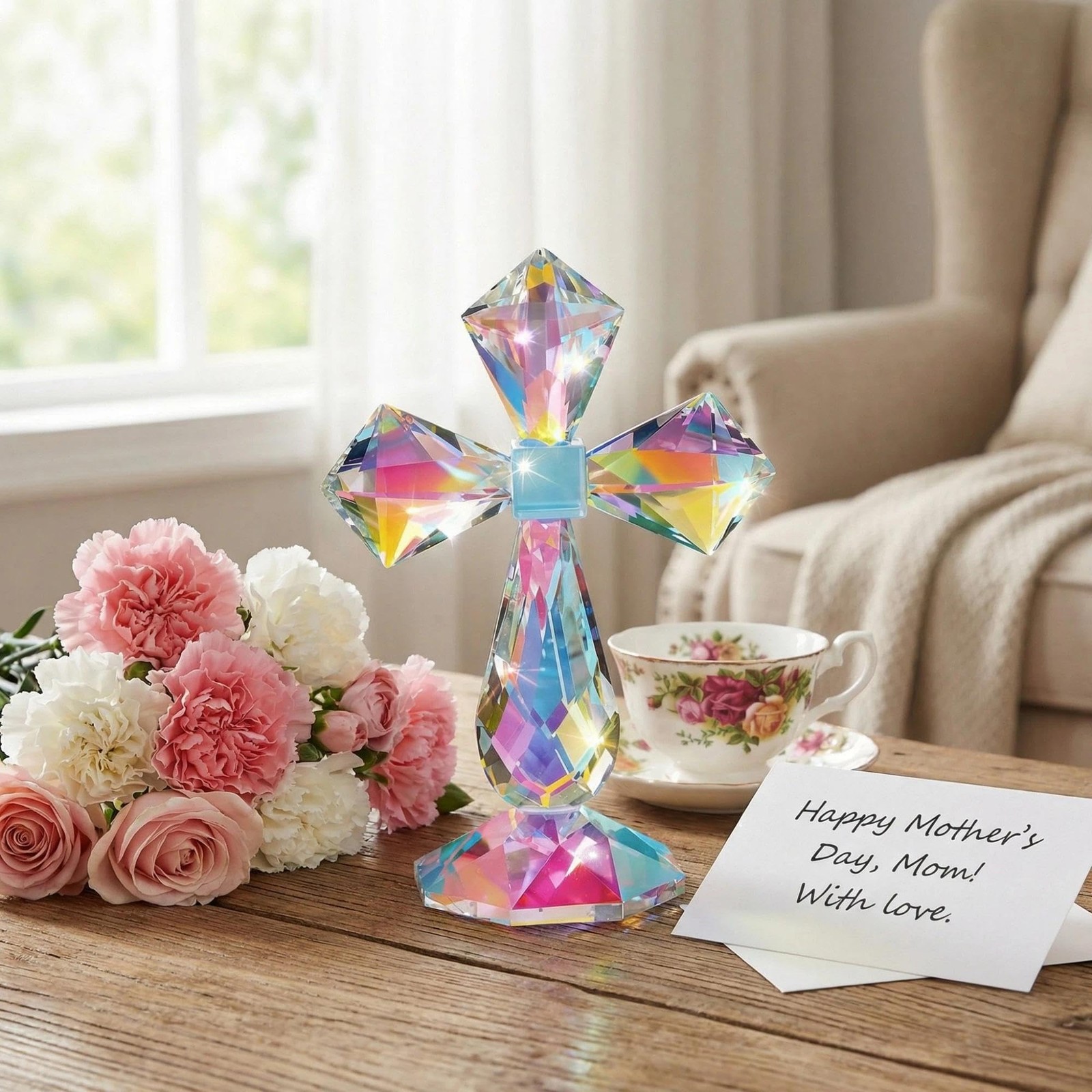 Colorful Crystal Cross Standing Decor, Religious Gifts for Women Men, Crystal…