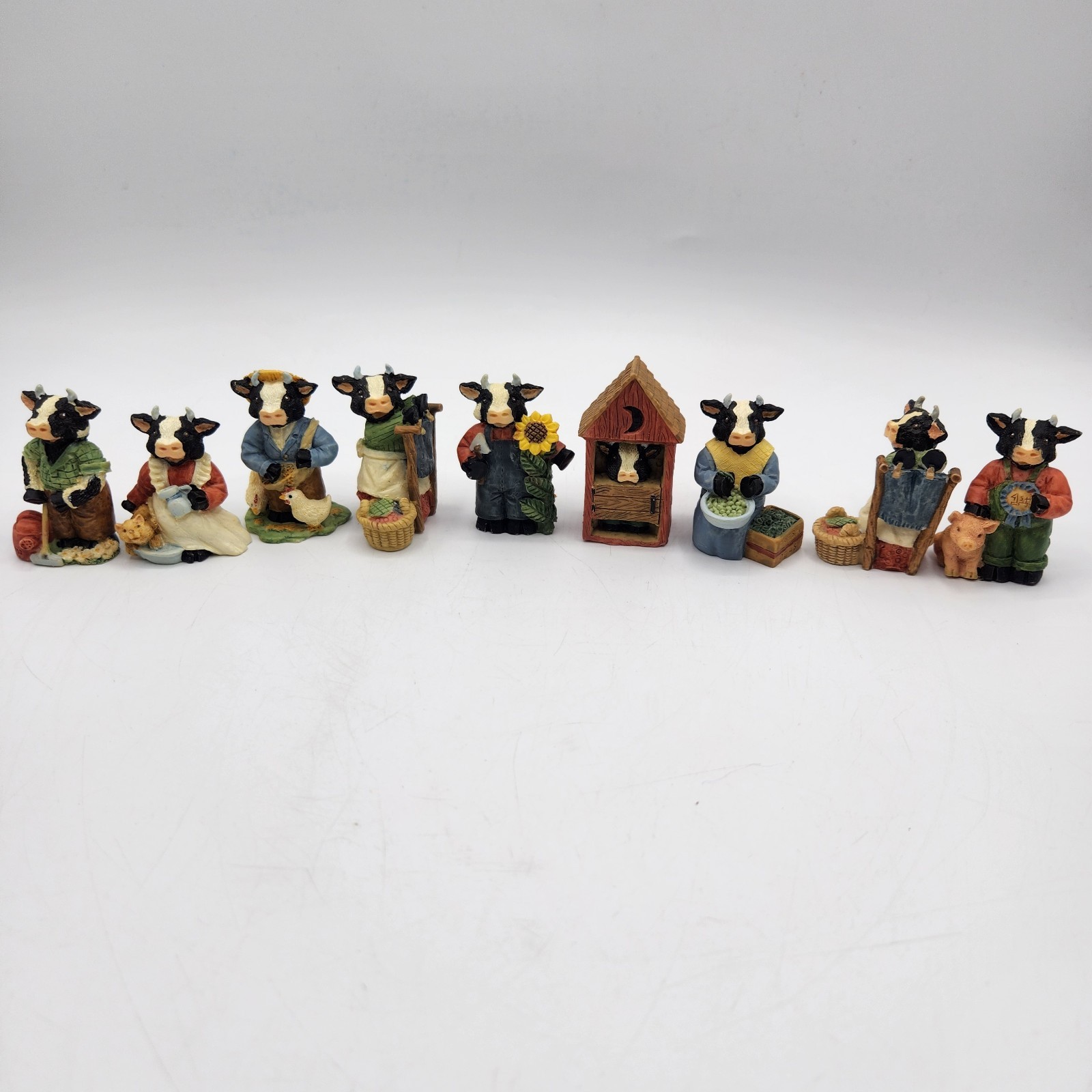 Lot Of 10 Vintage Enesco mini cow farmers! country Cows Variety! & A Pig