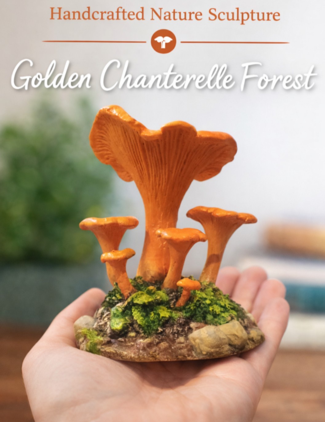 Handmade Chanterelle Mushroom Sculpture Woodland Forest Figurine Nature Decor