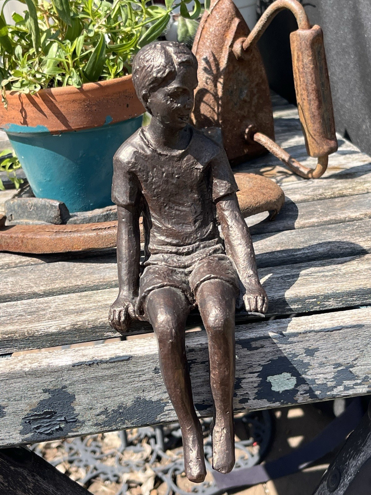 Boy Shelf Figurine Sculpture Cyan Design 03041 Iron Oiled Bronze 8.5 Inches