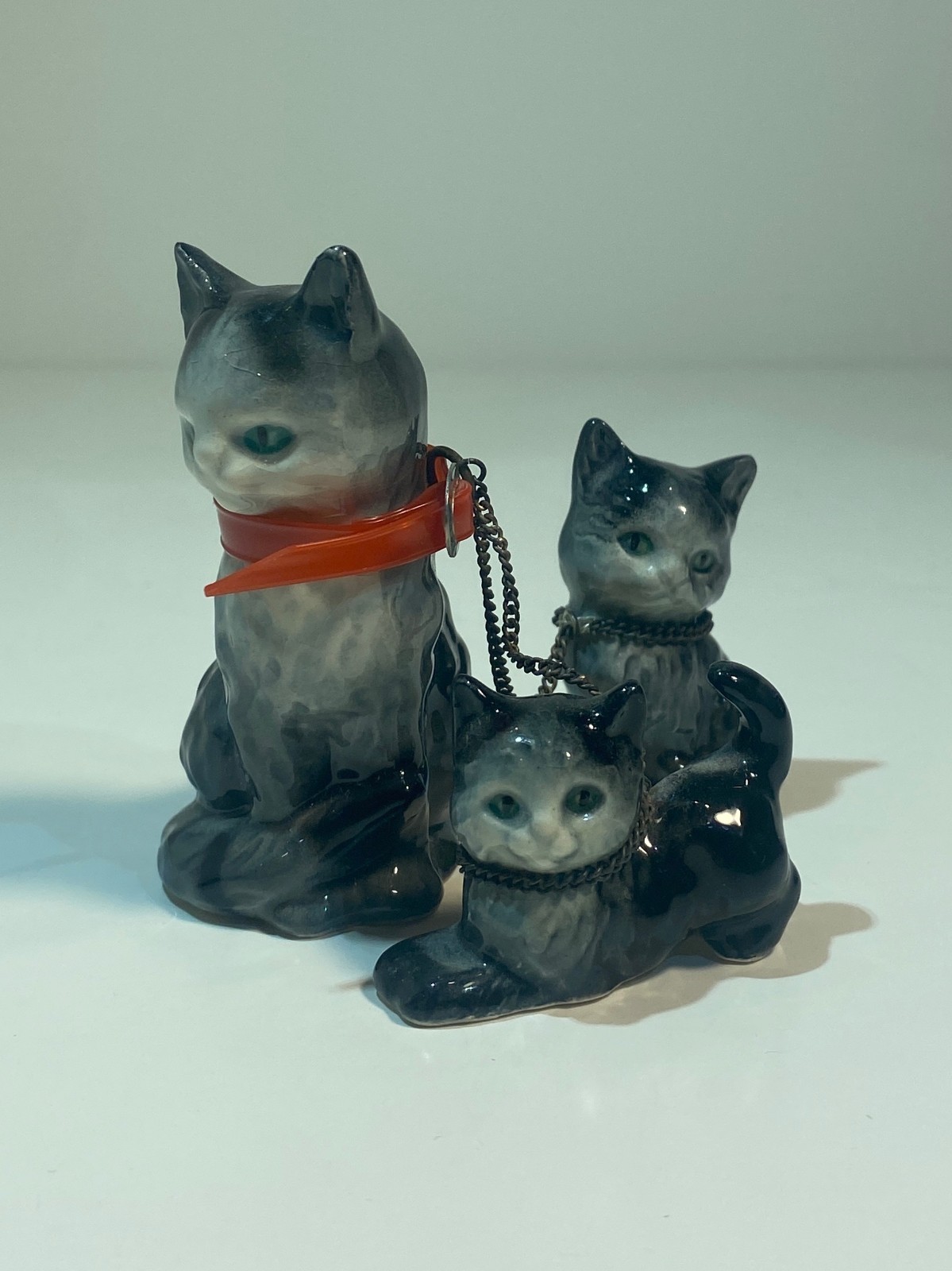 Vintage 1959 Goebel Gray Tabby Cat Mama & 2 Kittens Group Figurines W. Germany
