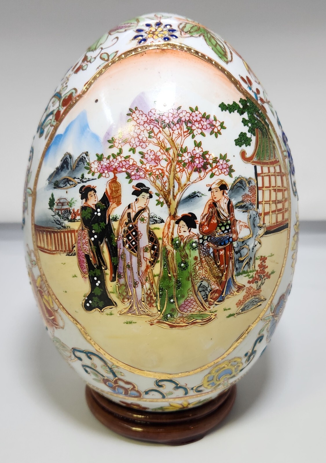 Vintage Satsuma Ceramic Hand Painted Egg – 8.5 Inches