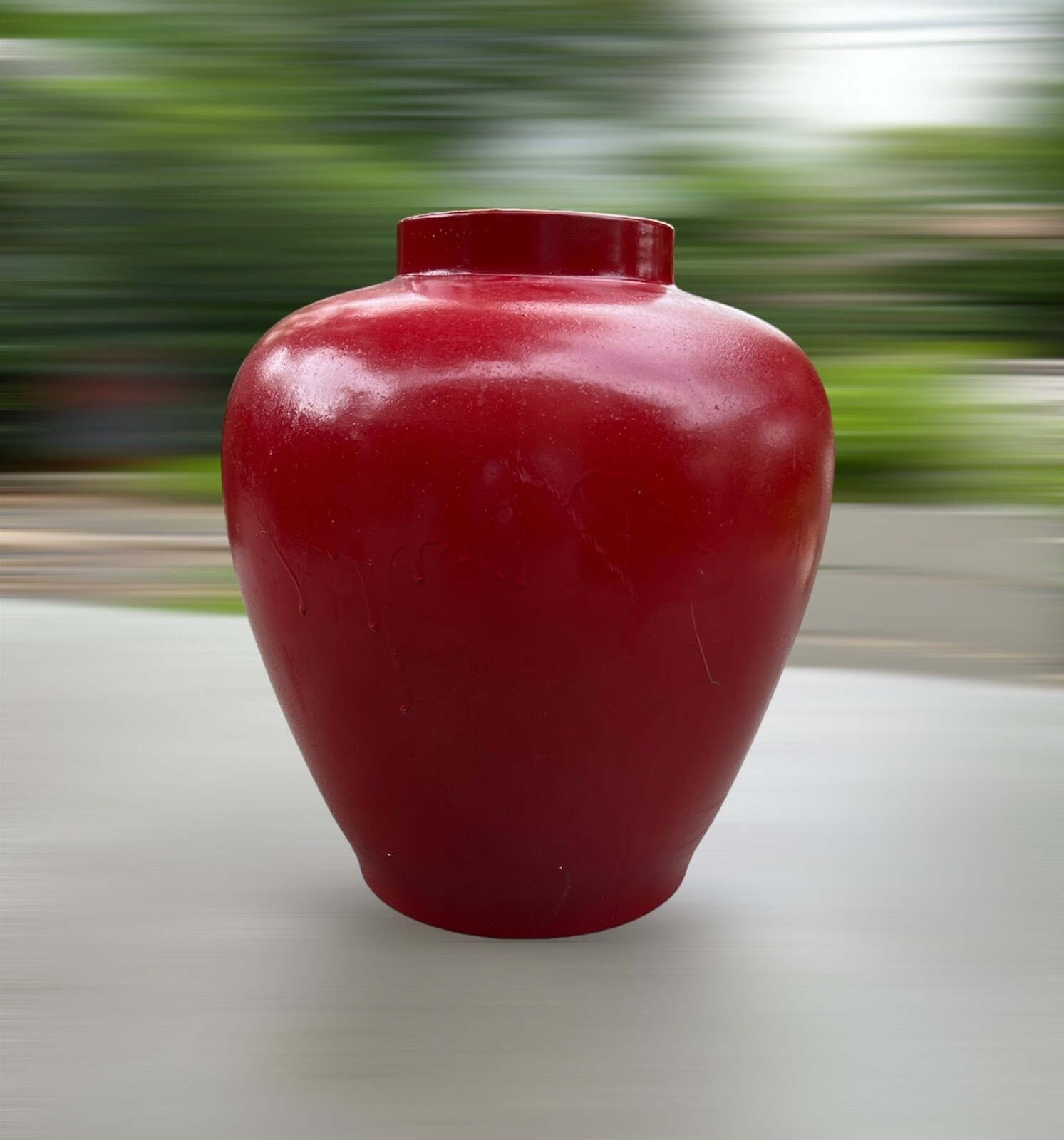 Rare 1970s TOMASSO BARBI Blood Red Ceramic Vessel (15”h) – Made in Italy