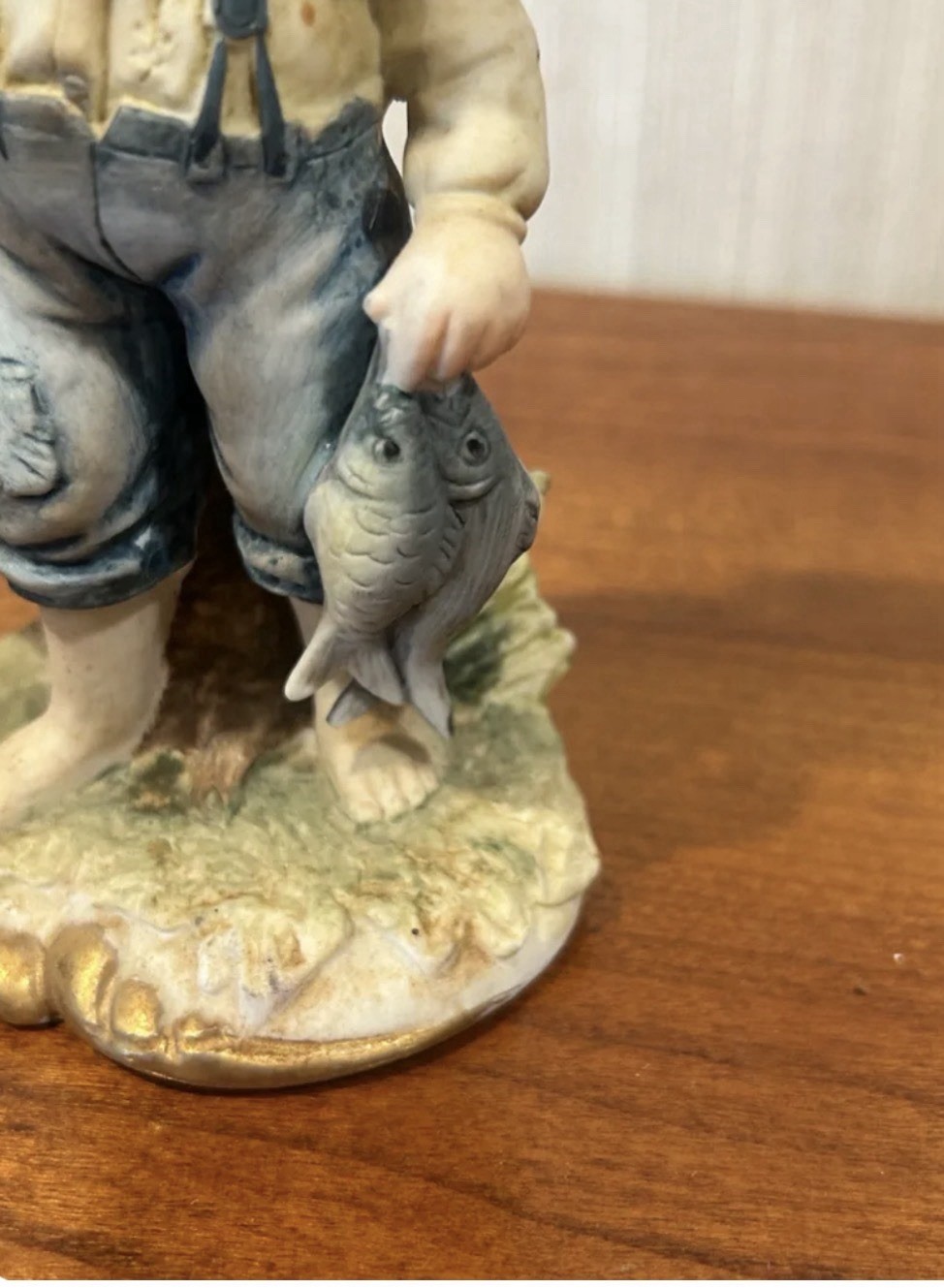 Lefton China Farm Girl W/Chicken & Boy W/Fish KW2667 Vintage Farmhouse Figurine