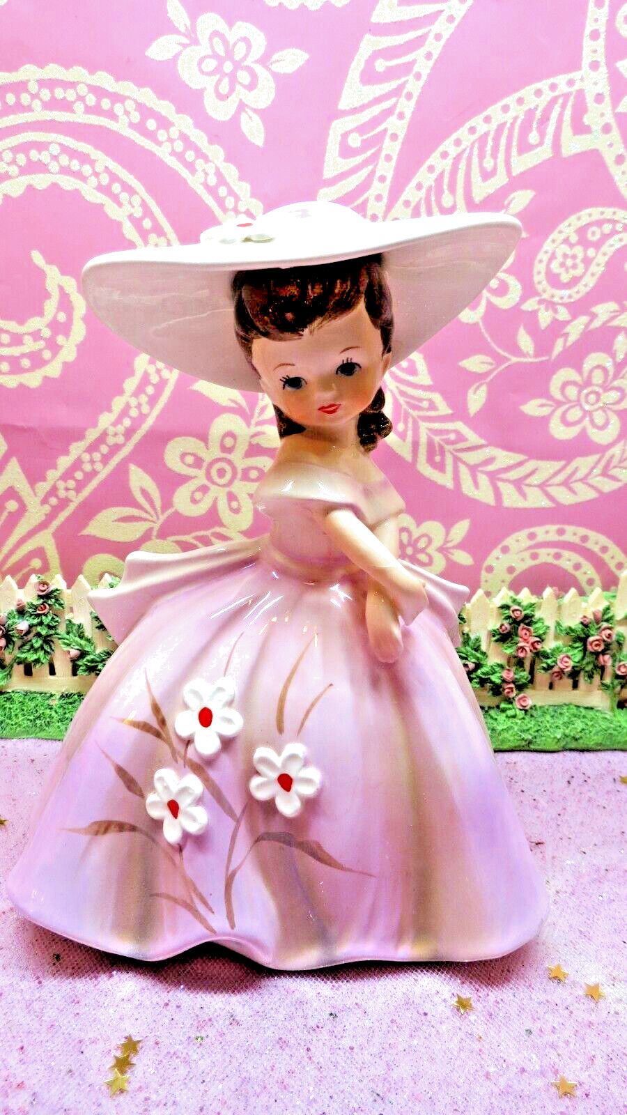 Vtg Pink Southern Belle Shopper Party Girl BIG BOW HAT DAISY HAT Samson 5296 A