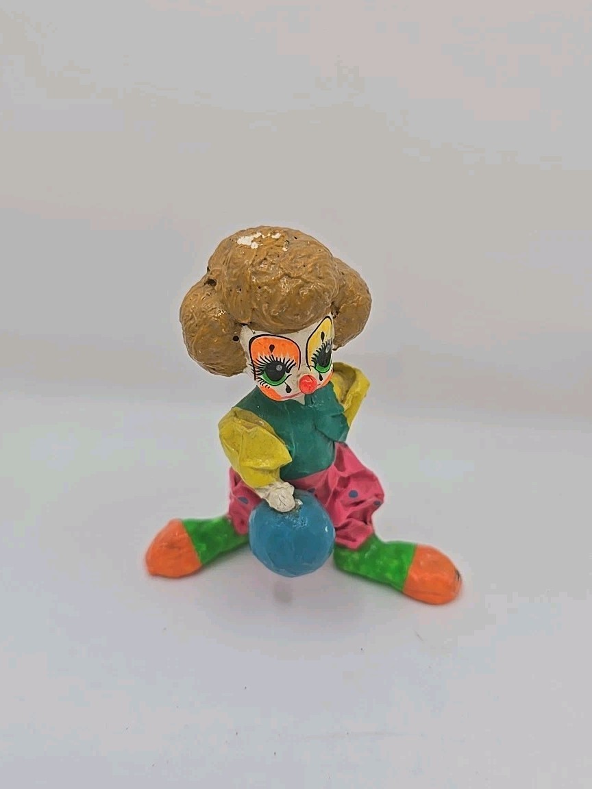 VTG Paper Mache Clown Bowling Whimsical Circus Decor