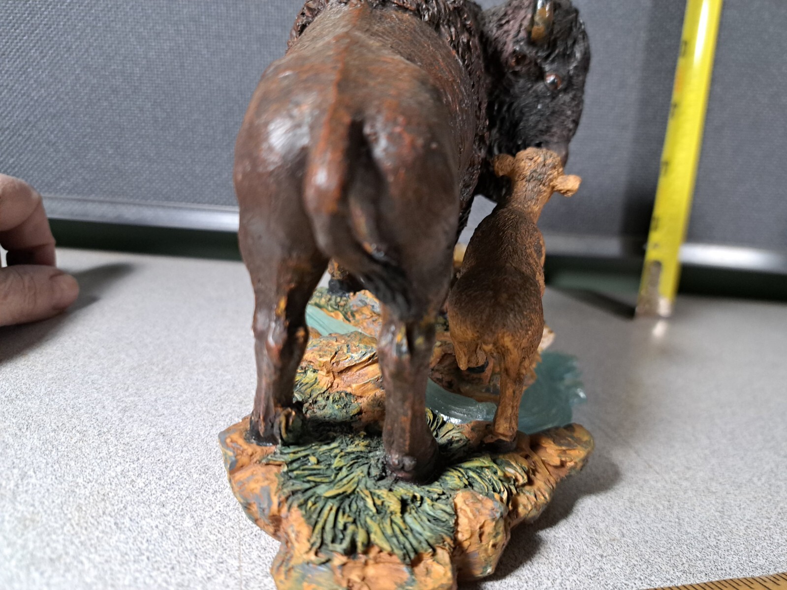 Vintage Resin Buffalo & Calf w/Acrylic Stream Figurine Statue Adorable #4261BMT