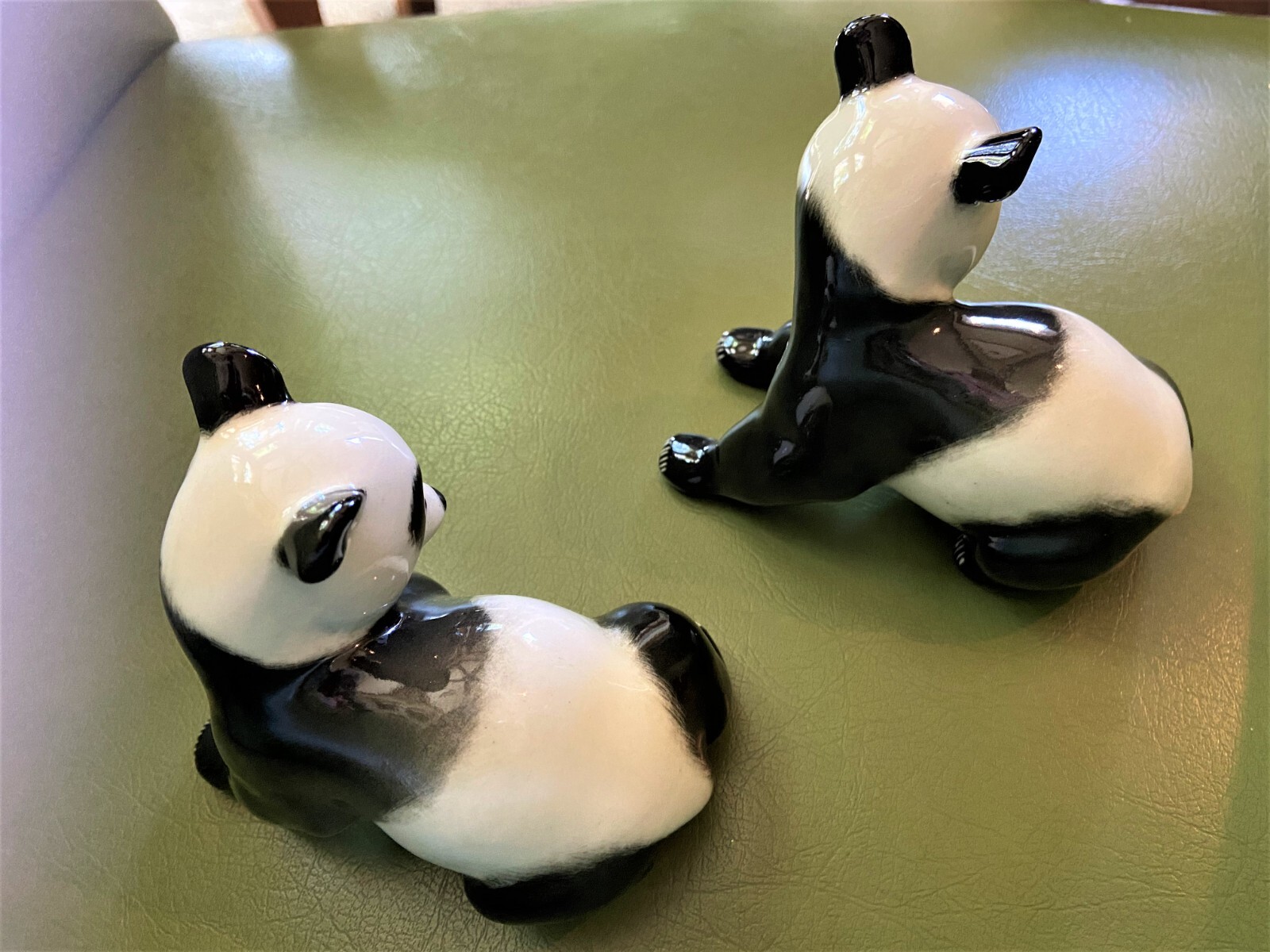 Vtg Pair PANDA BEAR FIGURINES, Marked USSR + LOMONOSOV Logo, Excellent Condition