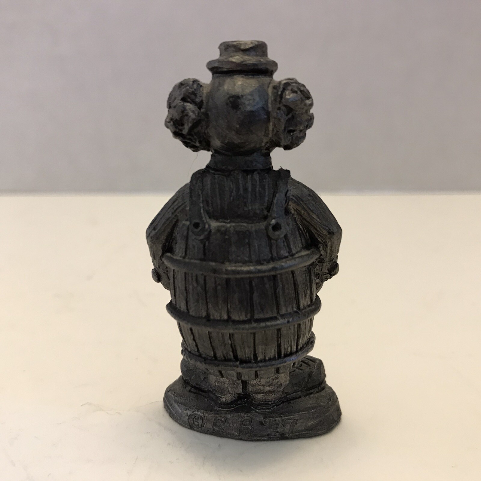 Vintage Michael Anthony Ricker Pewter Clown In A Barrel Sign & Dated Approx 2.5”