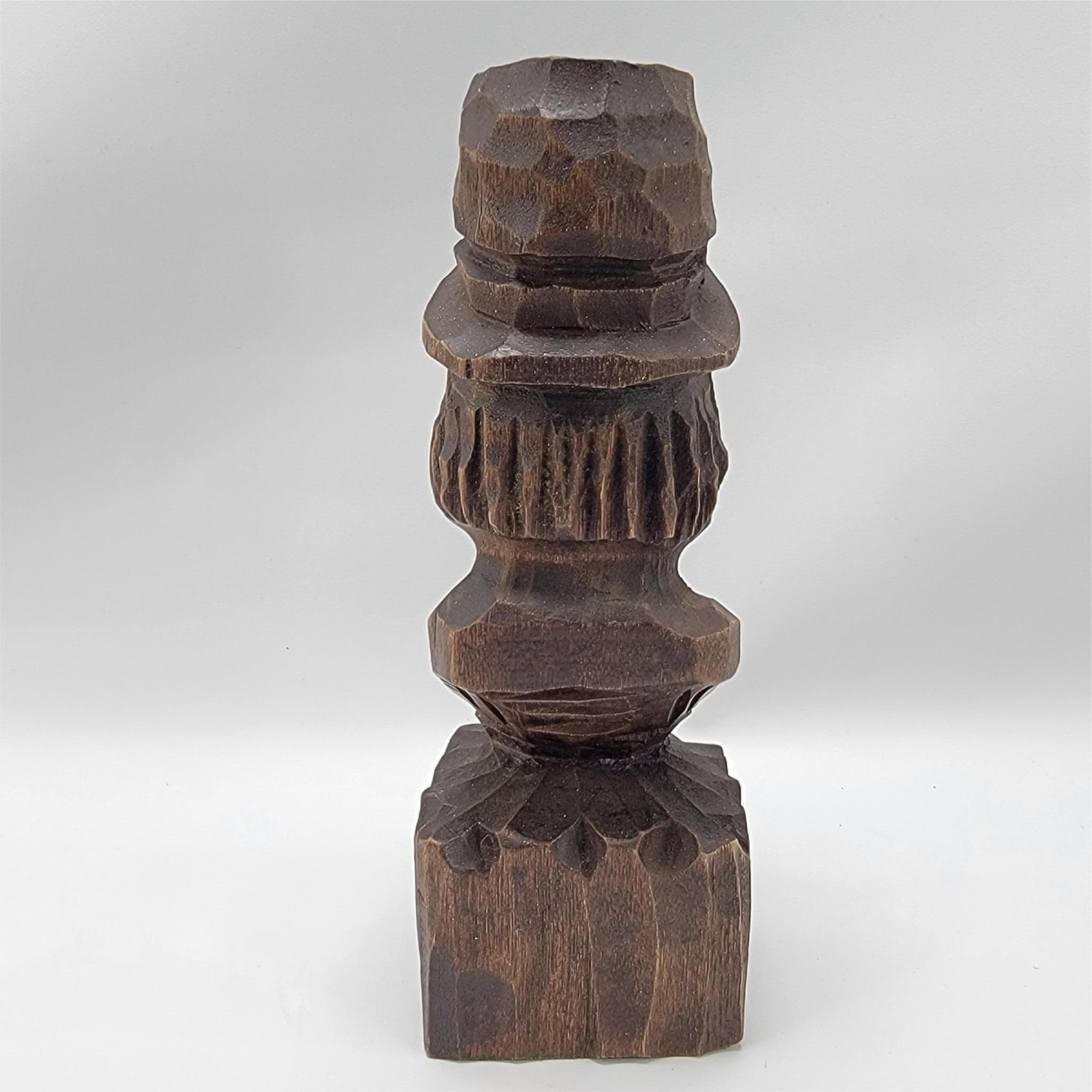 Hand Carved Wood Old Man Hat Bust Mini Figurine Statue Medium Brown 5.5″