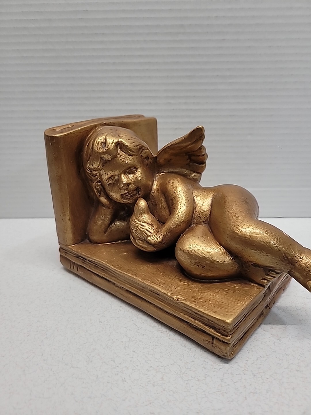 Cherub Angel With Bird Book End Gold Color 5″ x 8″ Solid Ceramic
