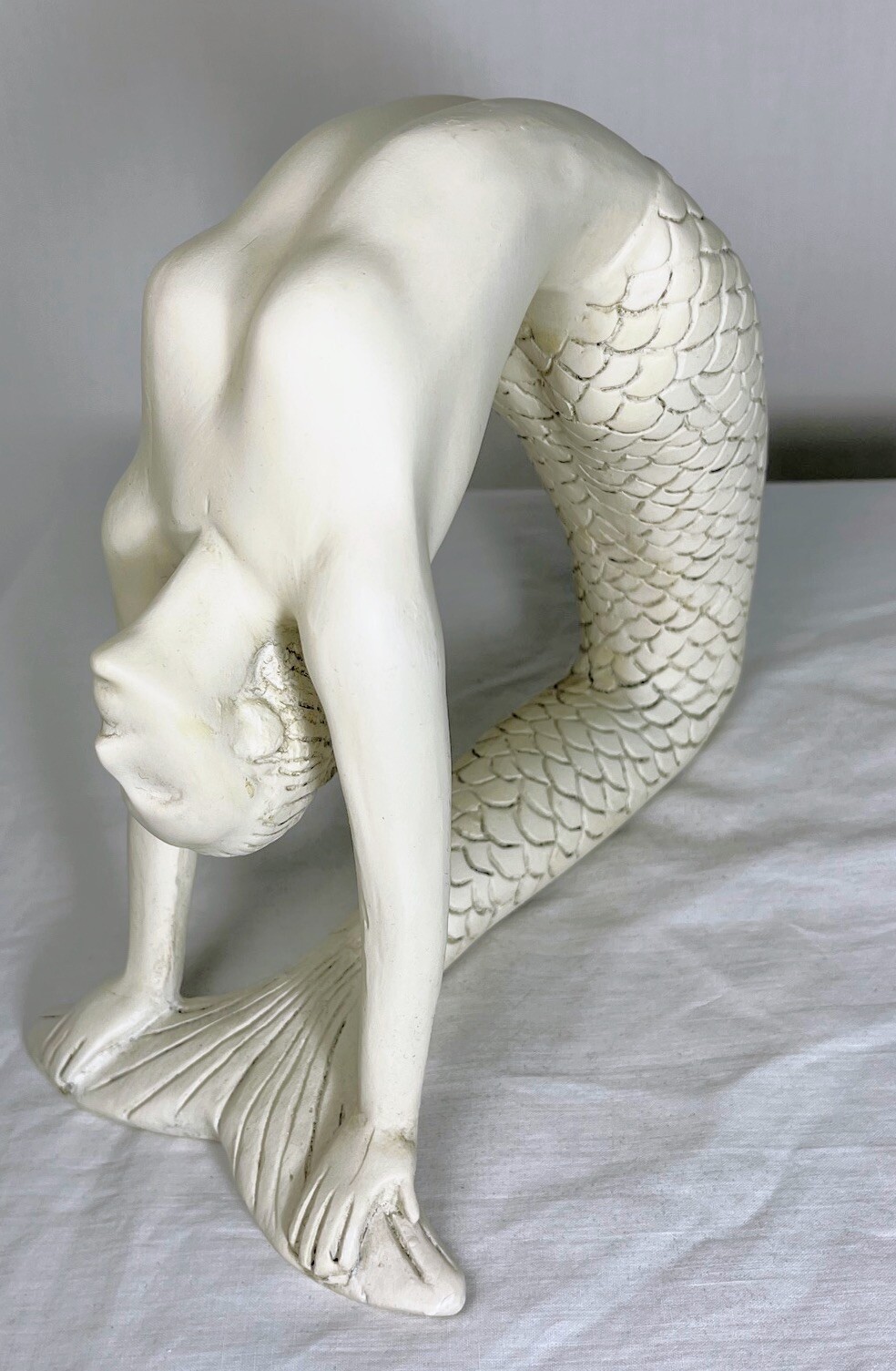 New White Ivory Slightly Distressed Sculptured Mermaid Stretching