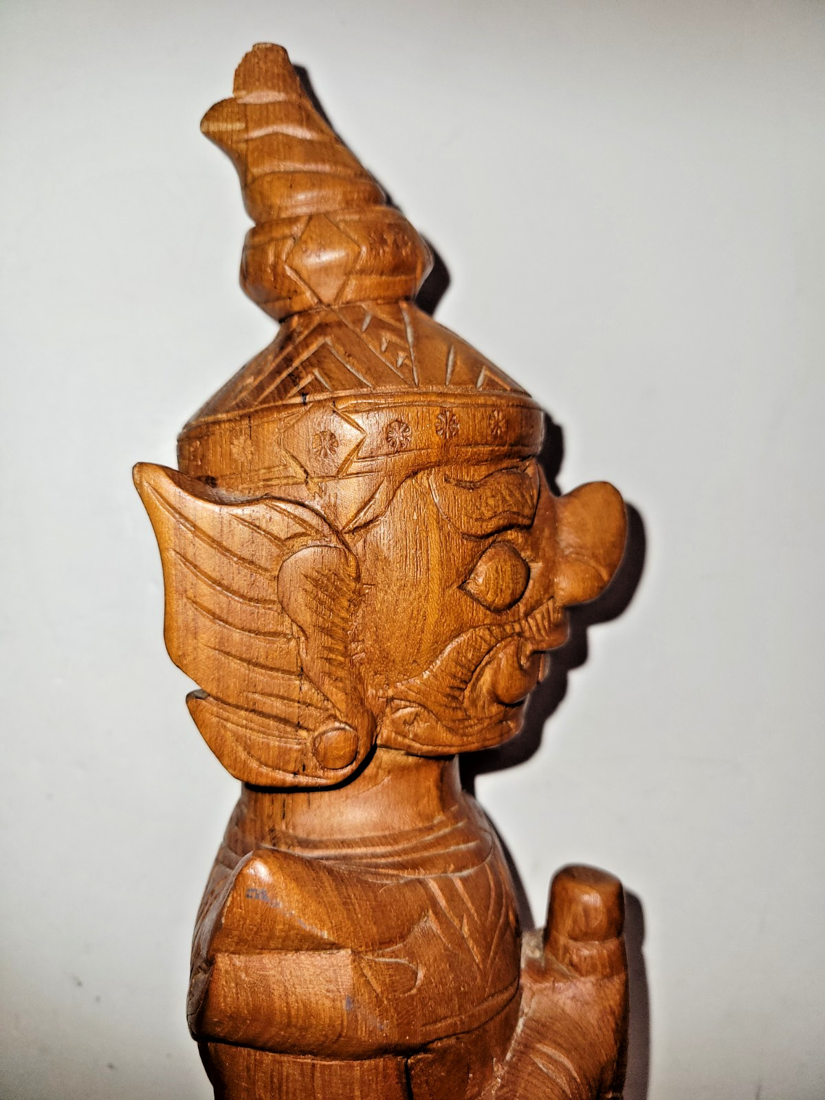 Vtg Lg 20″ Yaksha Thai Temple Guard Statue Hand-Carved Teak Wood Guardian Deity