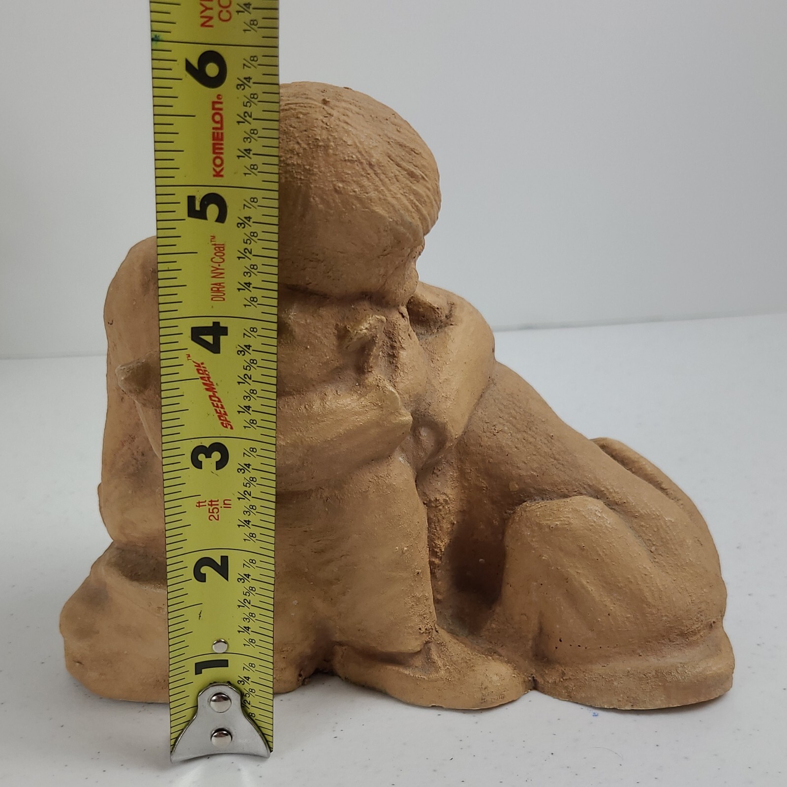 Boy and His Dog Figurine Approx. 5 3/4”H x 7″L Resin ? Painted Matte Sand Finish