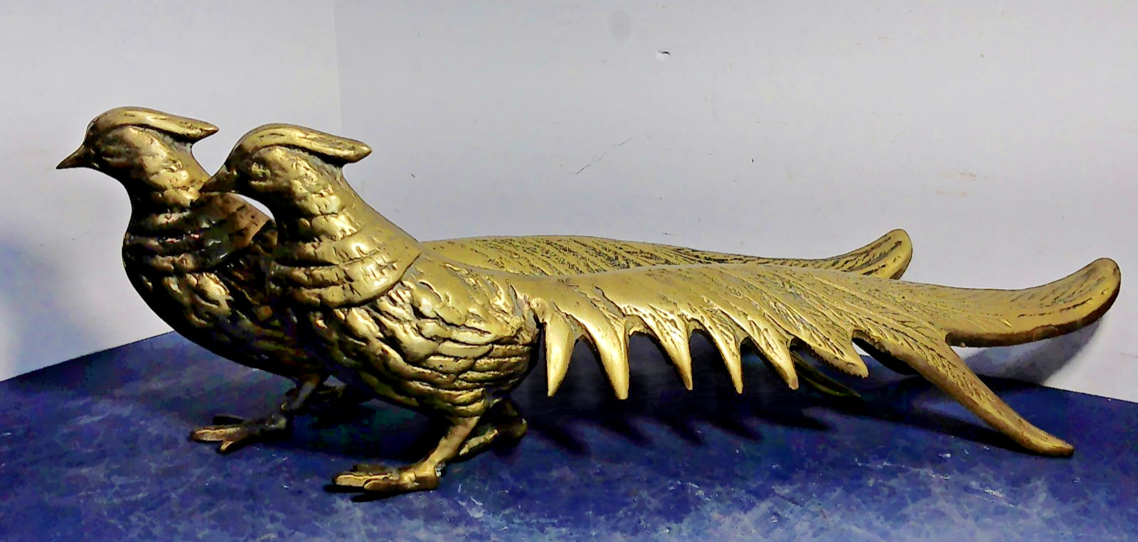 Vintage Pair of Metal Peacock Pheasant Figurines Bird Ornament Decor
