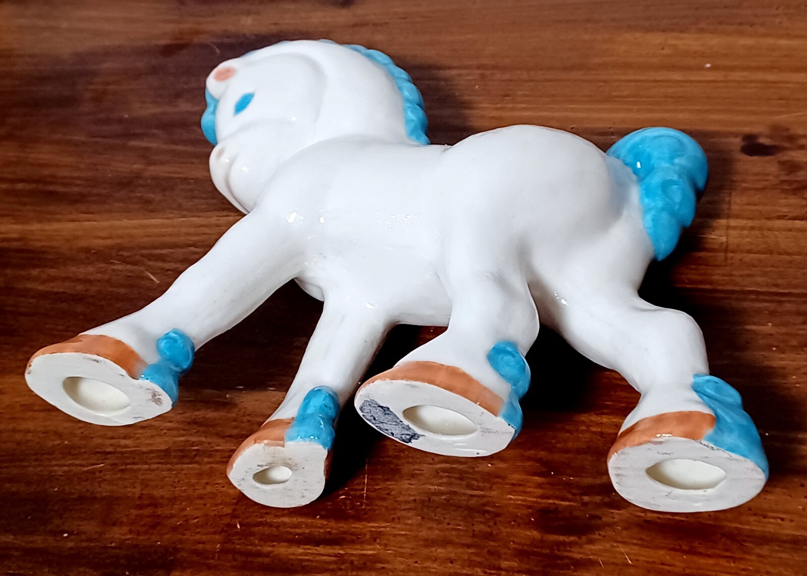 Vintage Ceramic Horse Clydesdale Figure White Blue Room Decor