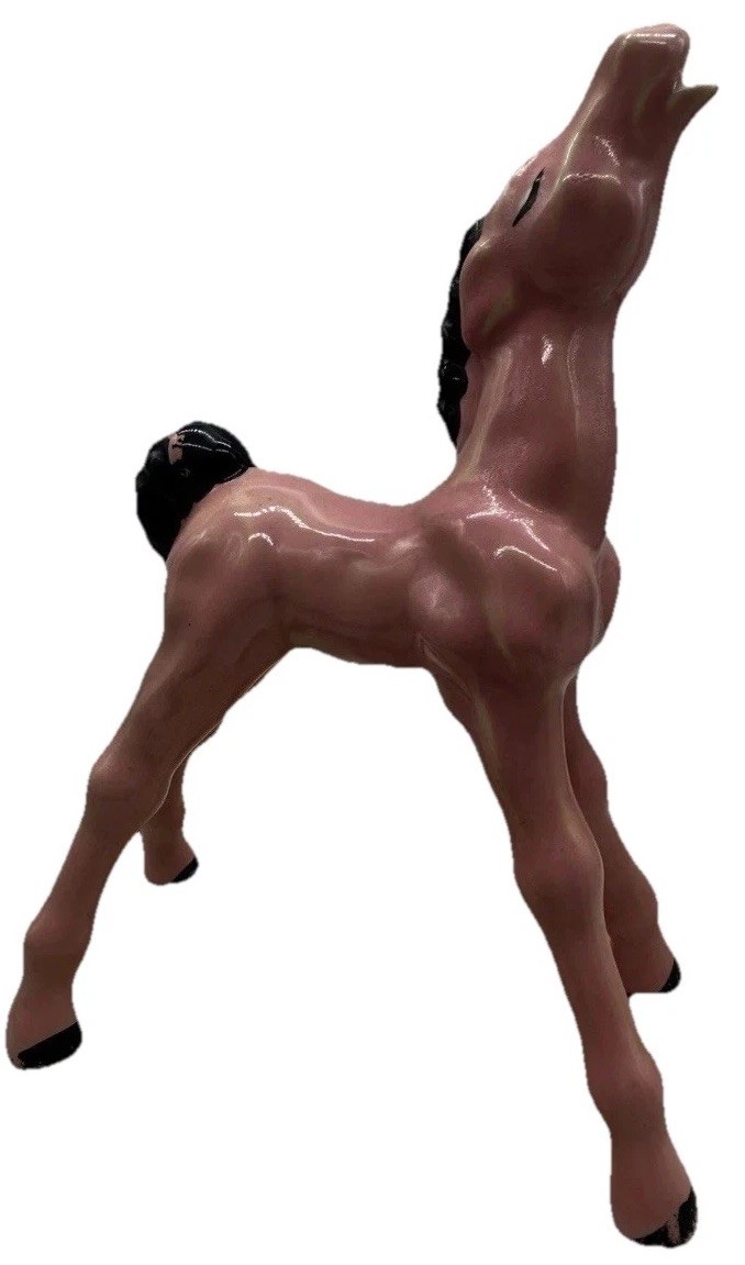 Vintage Ceramic Arts Studio Betty Harrington Pink Black Colt Horse Figurine MCM