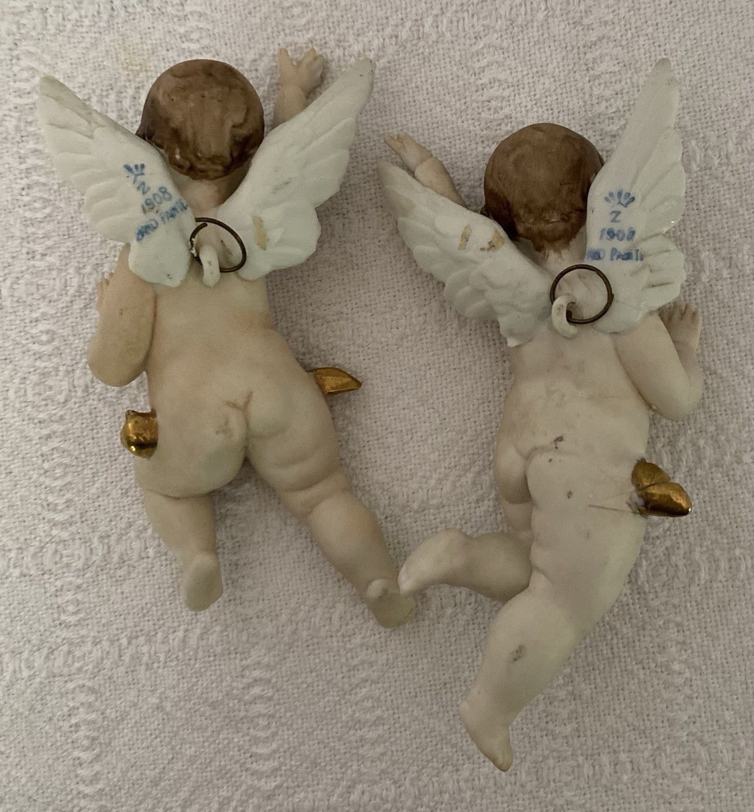 Antique German Angels Bisque Porcelain Pair, Ernst Bohne & Söhne Marked No Chips