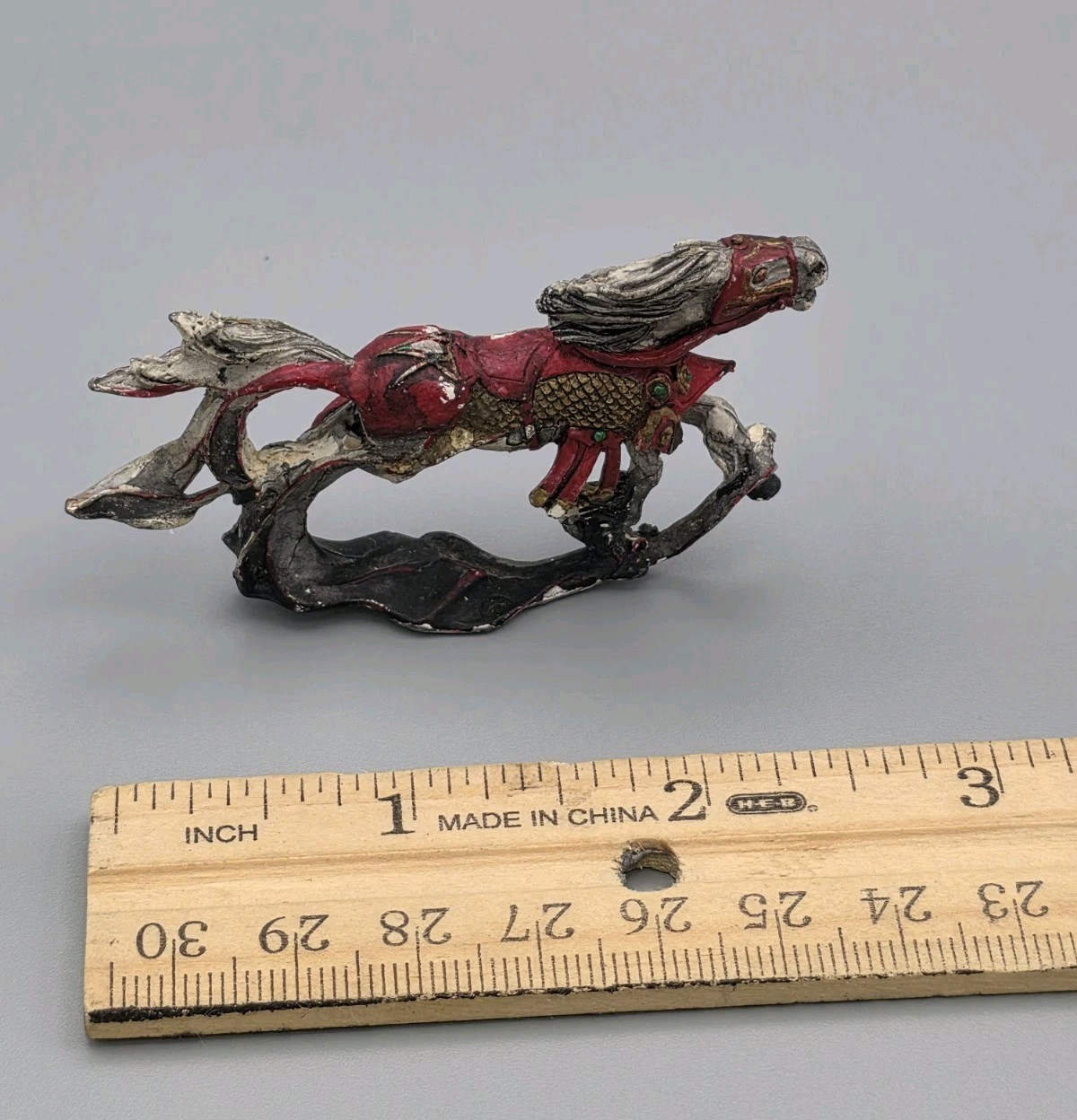 Vintage Fantasy Armored Horse Cast Metal Hand Painted Figurine Miniature Red…