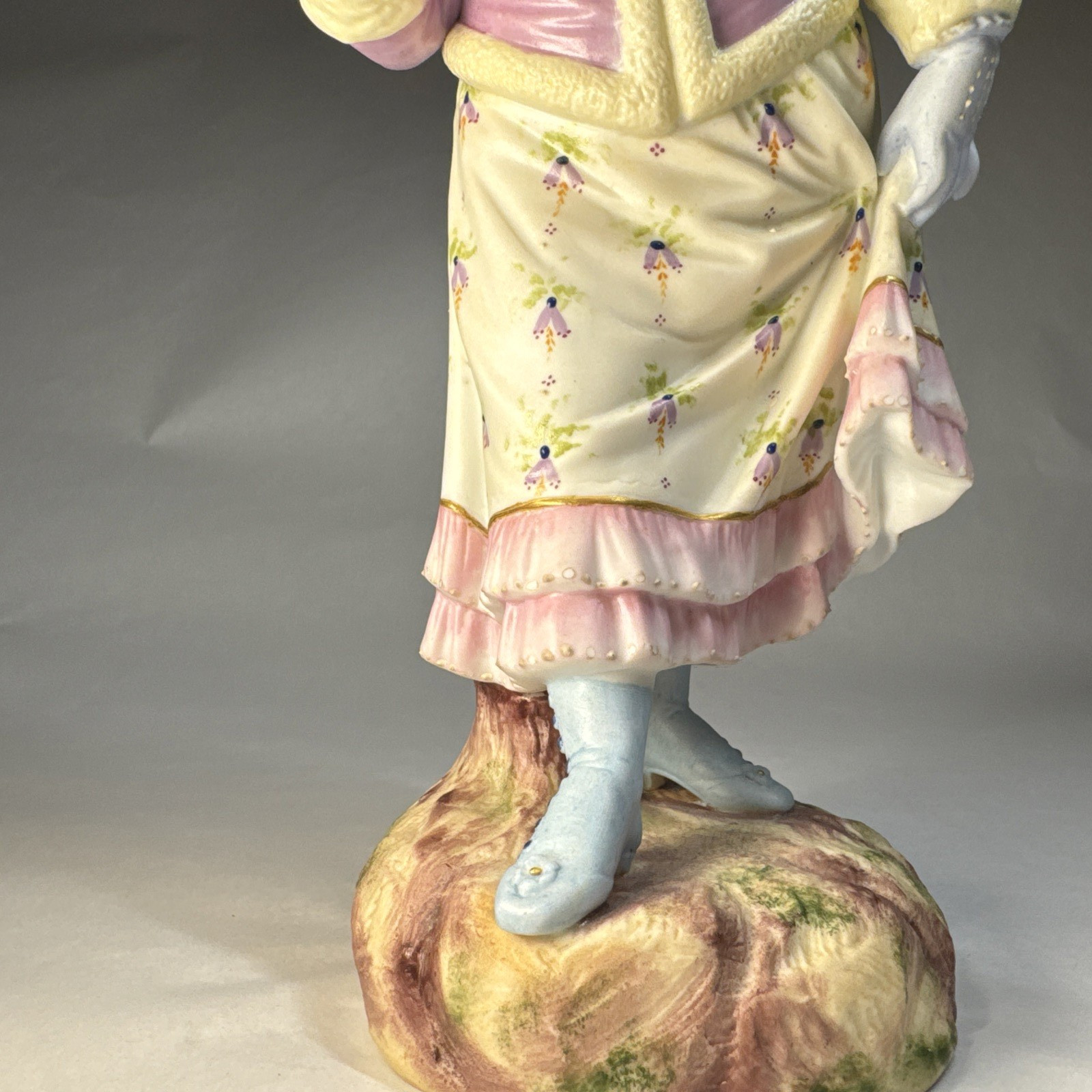 Antique German Bisque Woman Figurine – 12 Inch – Floral Dress and Hat