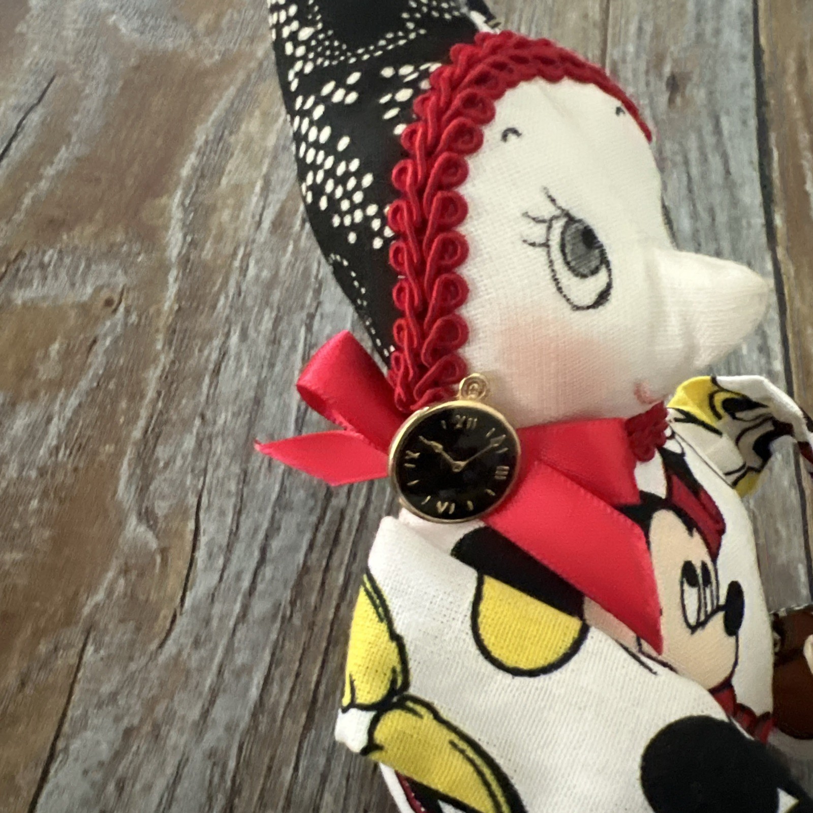 Vintage Susan Foreman Knotty Elf Doll Mickey Mouse Fabric Handmade Folk Art 8.5”