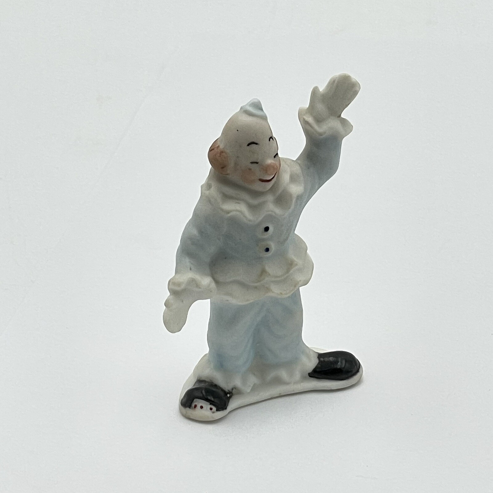 PORCELAIN BISQUE FIGURINE Hand Painted Signed Clown Circus 3″