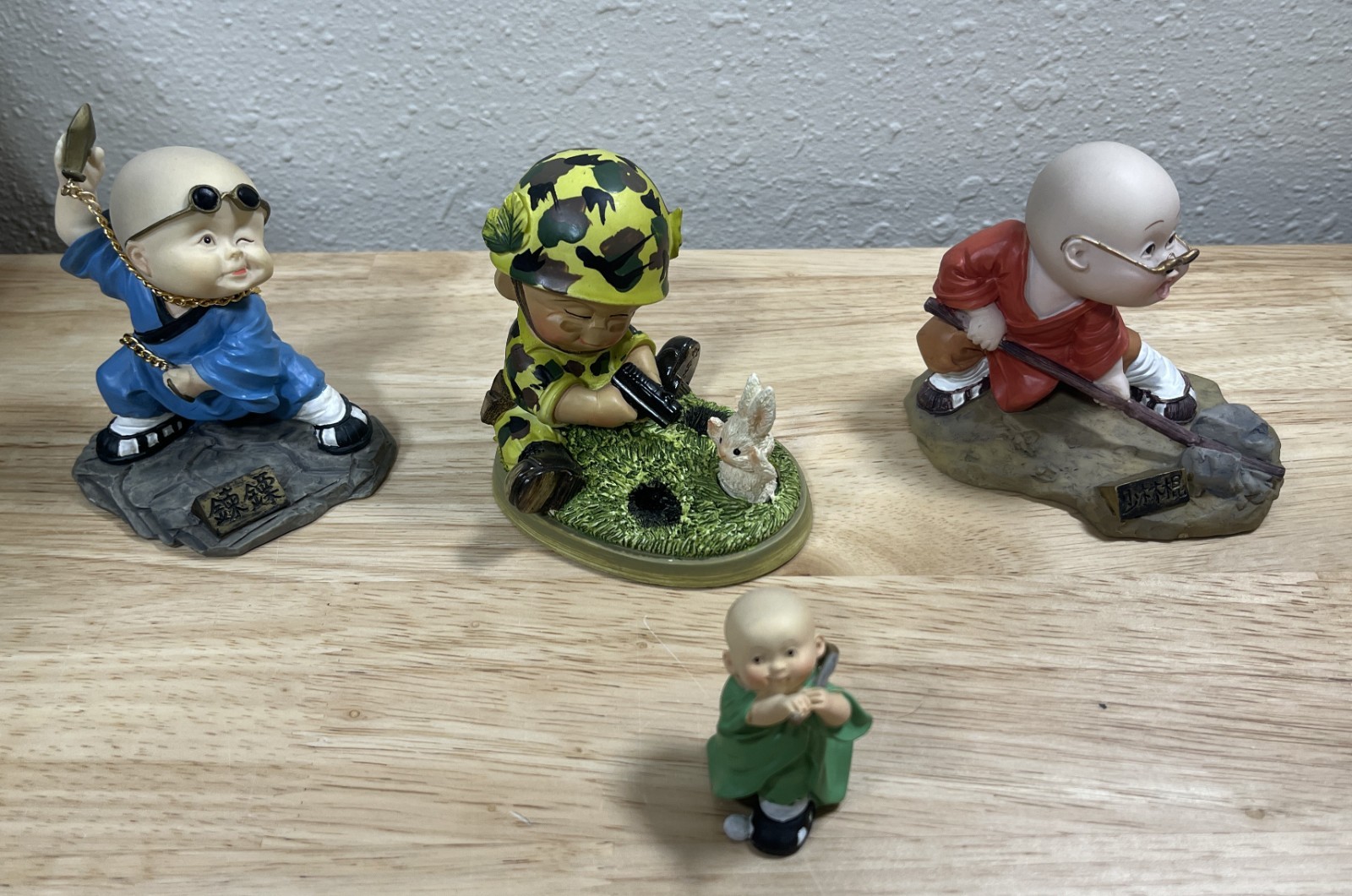 Vintage Chinese Asian Kung Fu Baby Boy Monk – Figurines – Resin – Lot Of 4