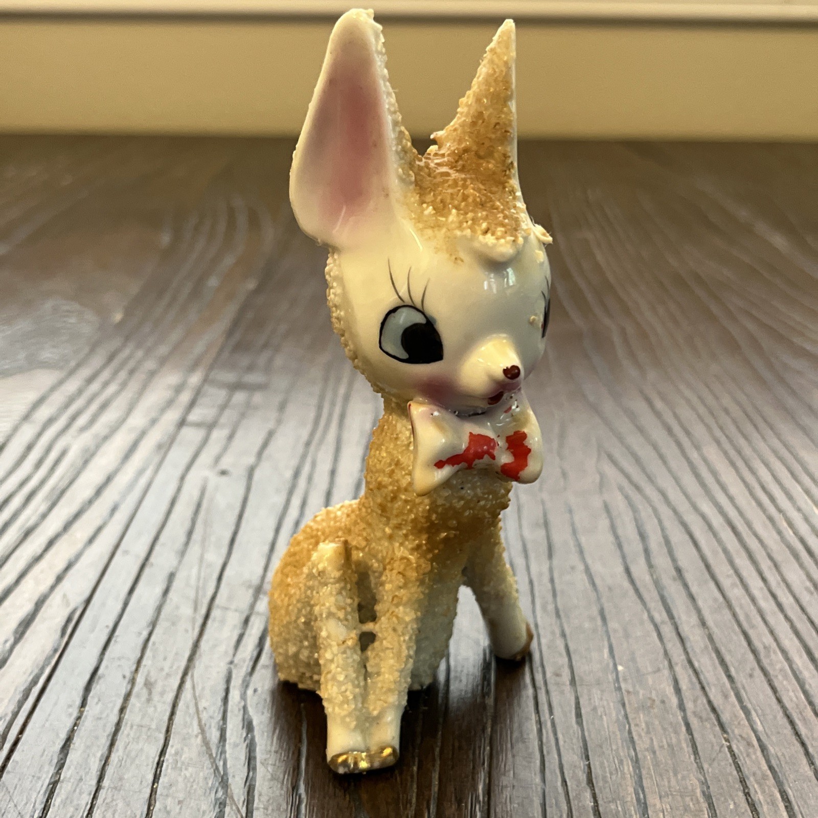 Vtg Arnart Anthropomorphic Deer Doe Figurine Dot Bow Tie 5″ Ceramic Japan AS IS