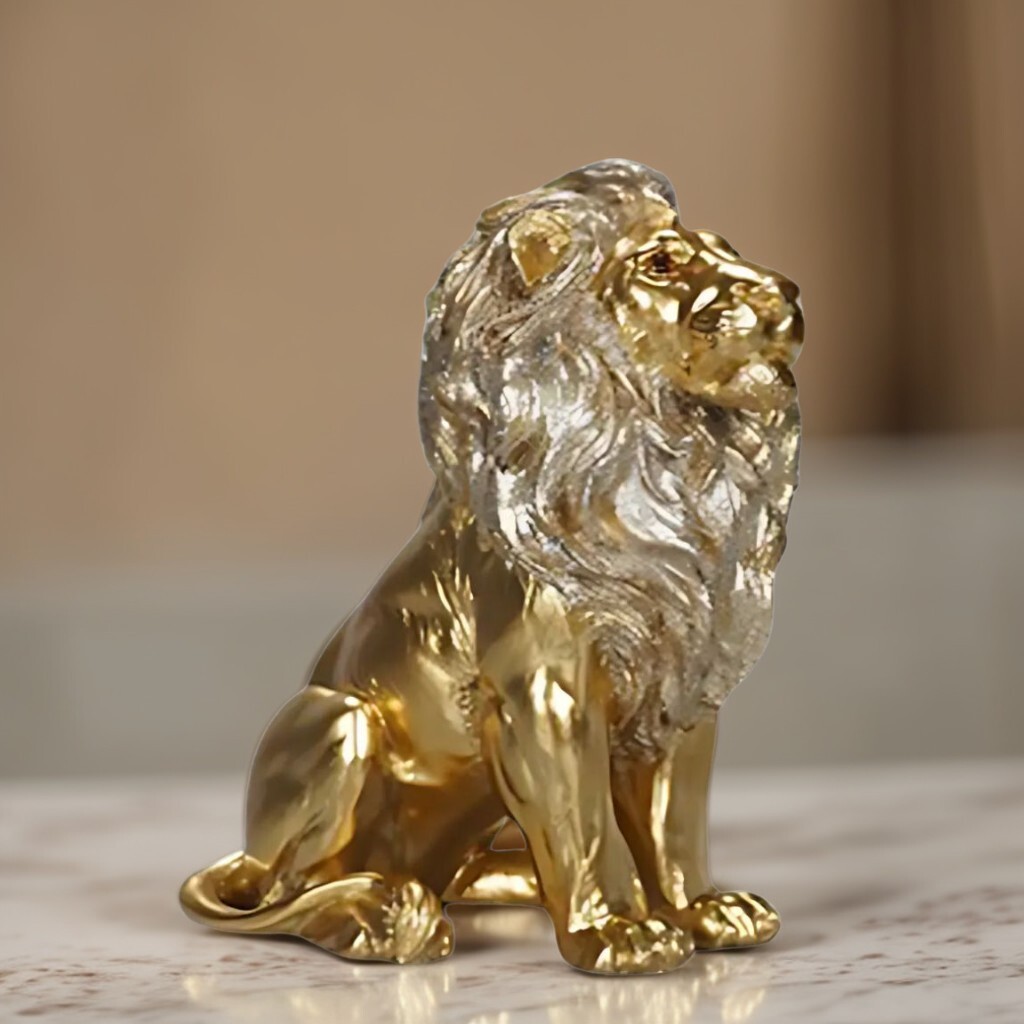 8″H Golden Color Lion Sitting Figurine Ornament Home Decor Unique Gift