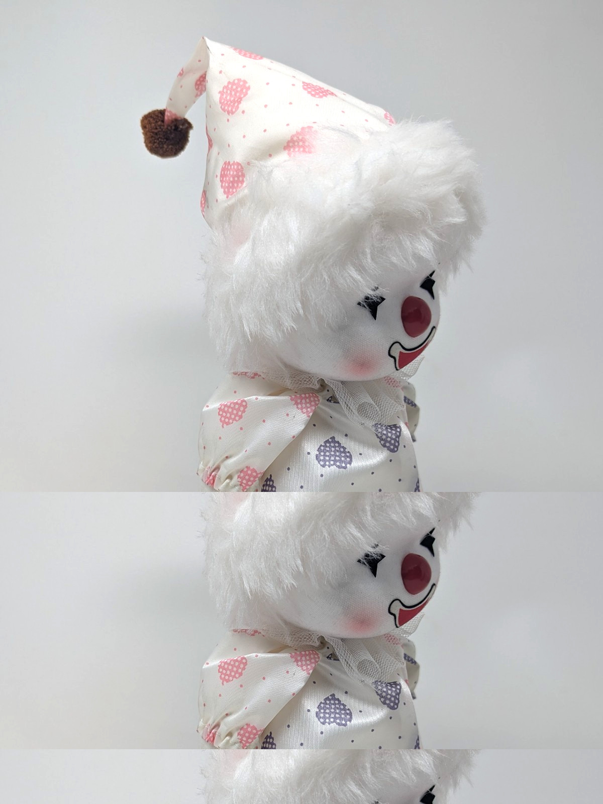 Rare Vintage 1986 Wind Up Musical Poter Clown Doll with Hearts Music Tested