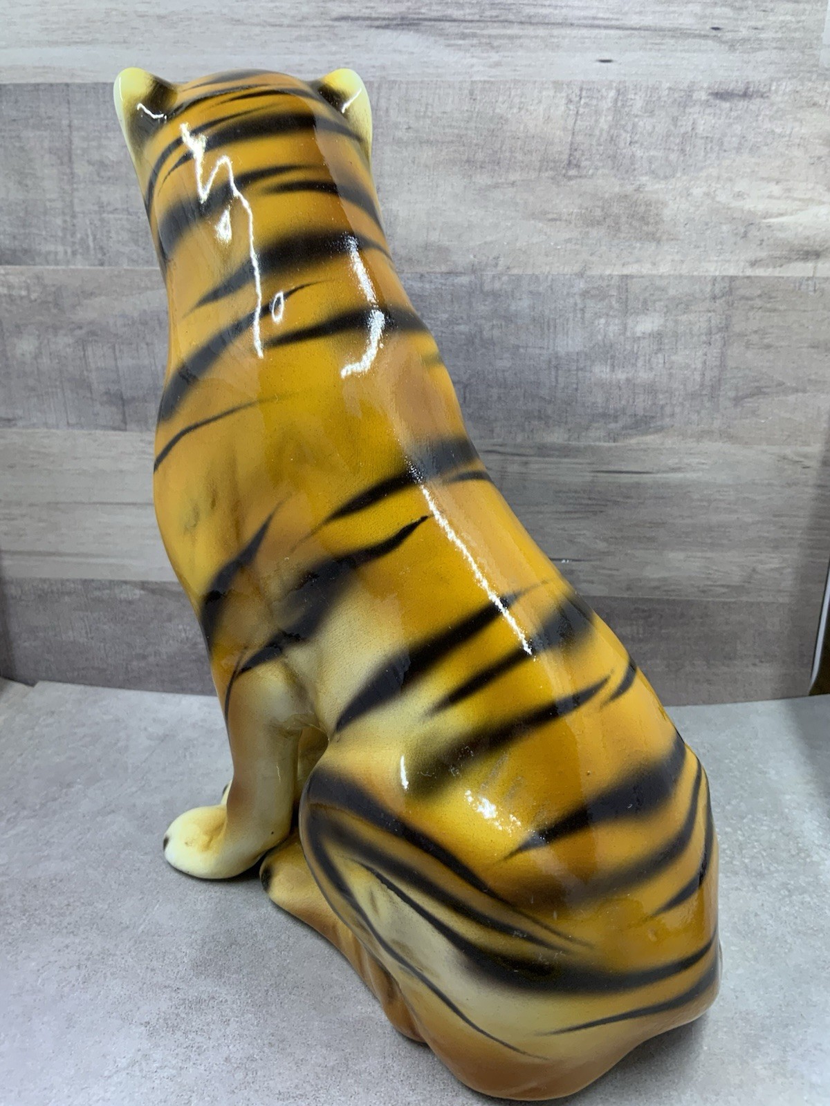 Vintage Large Seated Ceramic Tiger Statue 9.5” C.L.F Faiancas Alcobaca Portugal