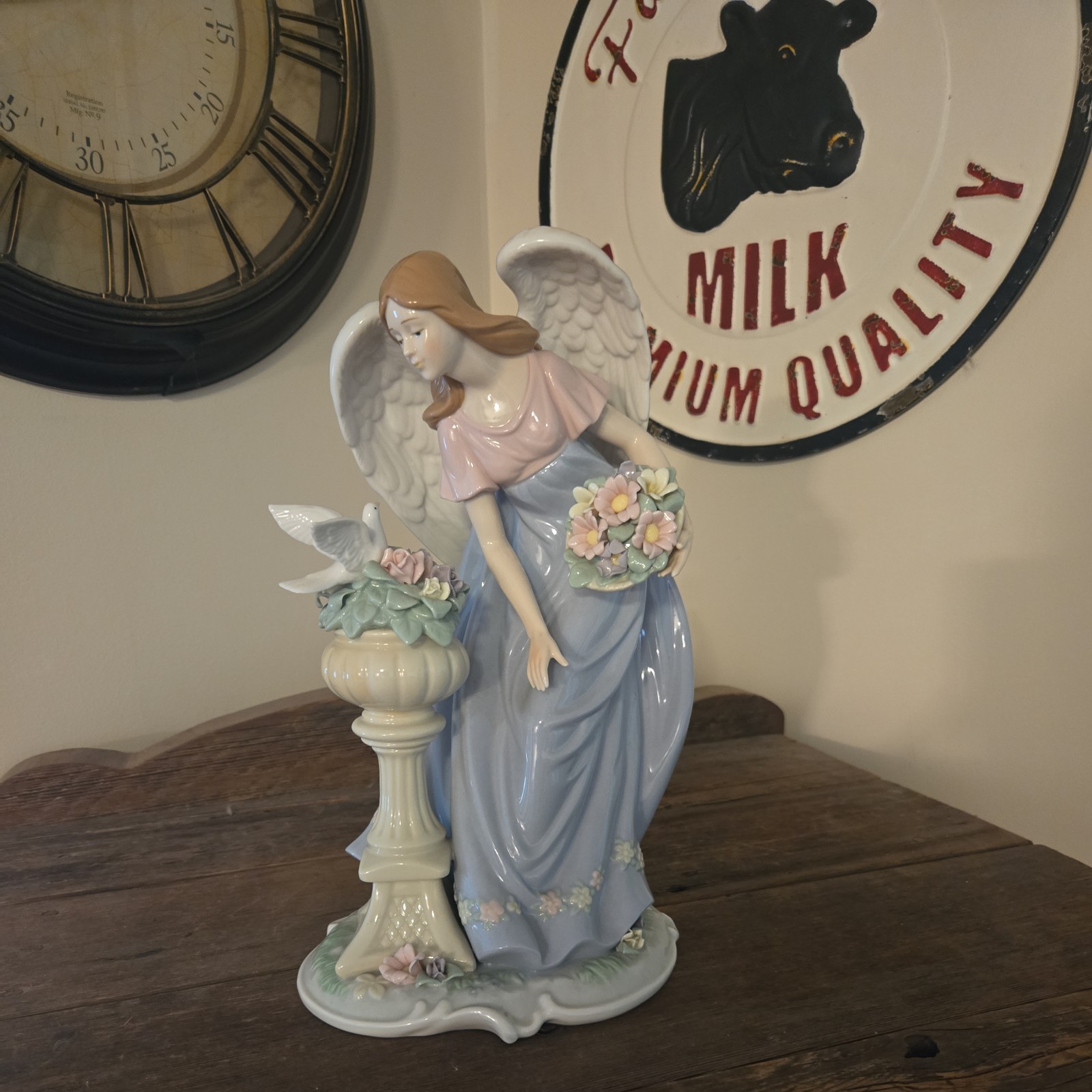 Members Mark Porcelain Angel 12” Hand Painted Figurine With Flowers And Dove
