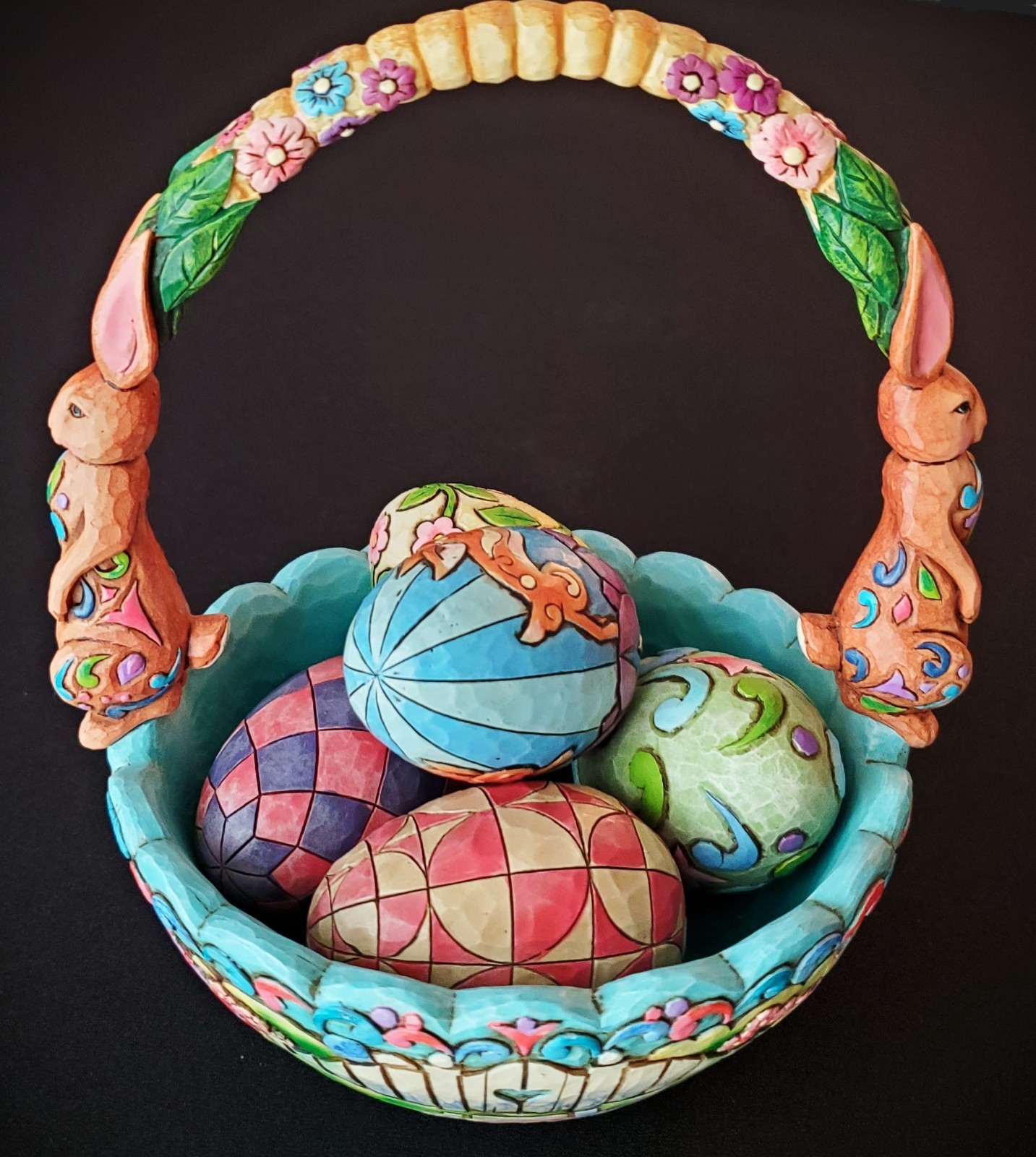 Jim Shore Heartwood Hunting Eggs Finding Joy Easter Basket with Eggs 4007945