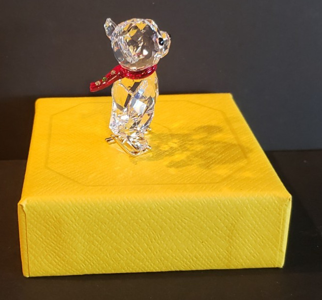 2025 Swarovski Crystal Figurine KRIS BEAR ON GOLD SKATES 130th Anniversary NIB
