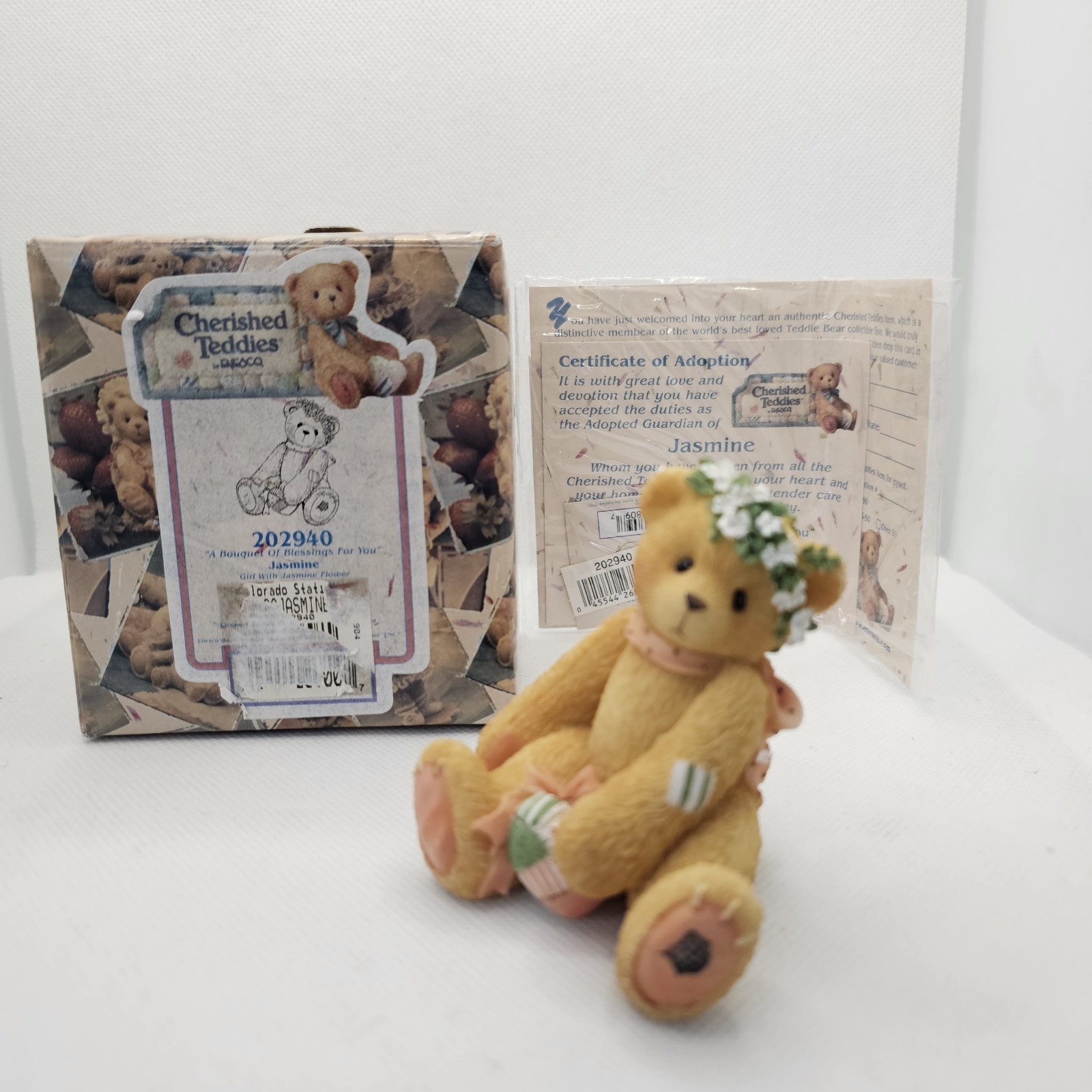 New CHERISHED TEDDIES Bear JASMINE  FIGURINE BOX Bouquet Of Blessings flower