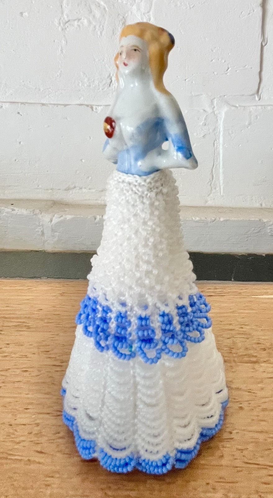 Vintage Porcelain Half Doll with Hand Beaded skirt Figurine 15cm