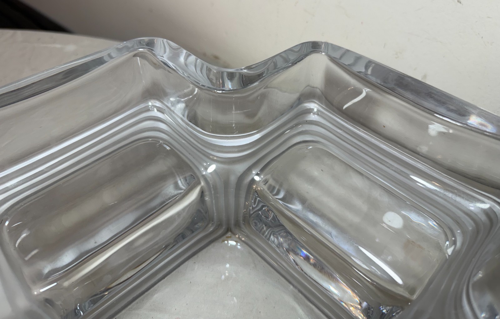 LARGE Daum Art Deco Clear and Frosted Crystal centerpiece Bowl Sculpture MCM