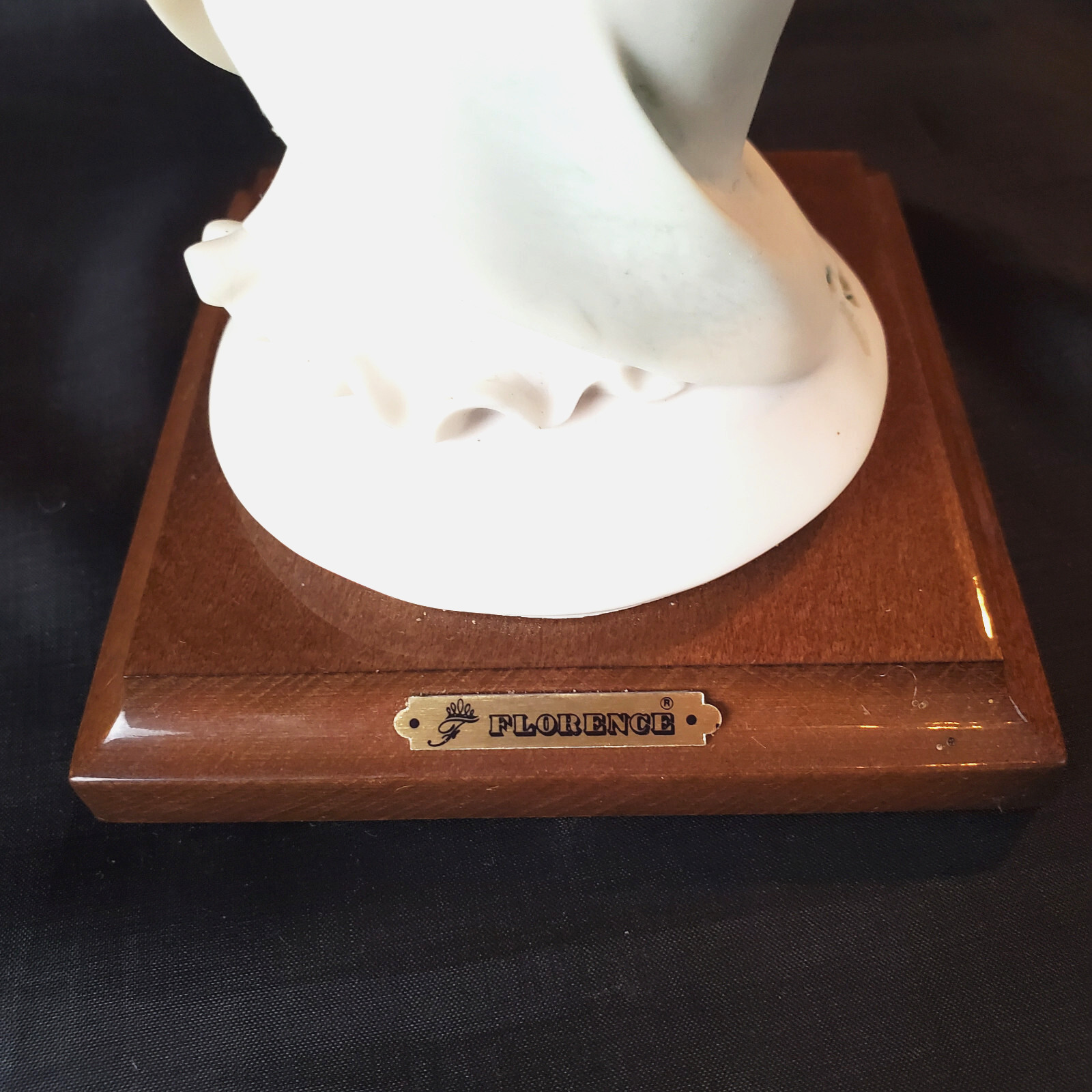 G. Armani Lady Figurine w/Bonnet & Bouquet- on Square Wood Base 13 1/8″H