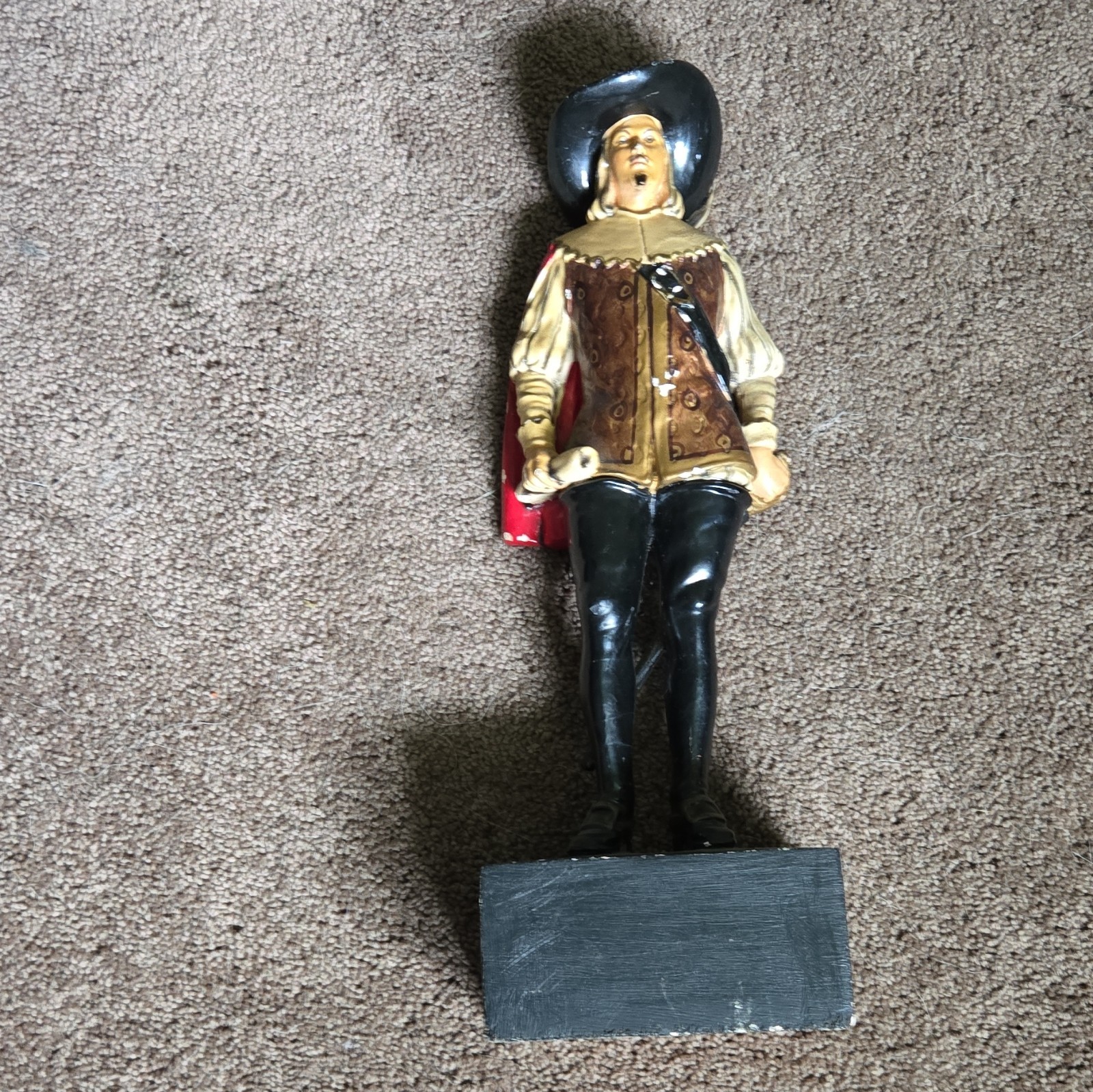 Historical Figure 15″ Ceramic Figurine Red Cape Black Hat Painted
