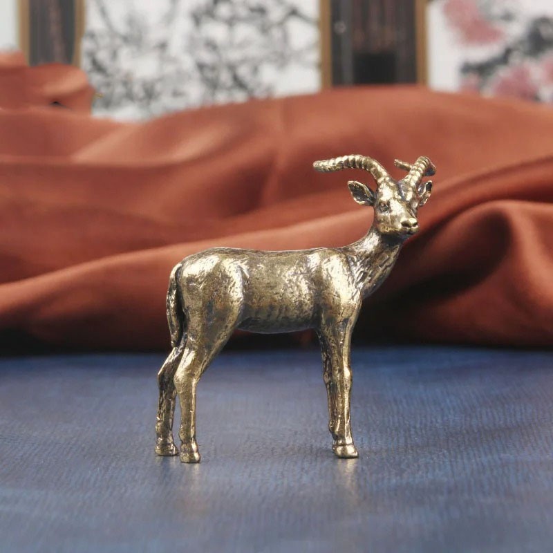 Copper Sheep Leader Small Ornament Antique Ram Goat Animal Miniature Home Decor