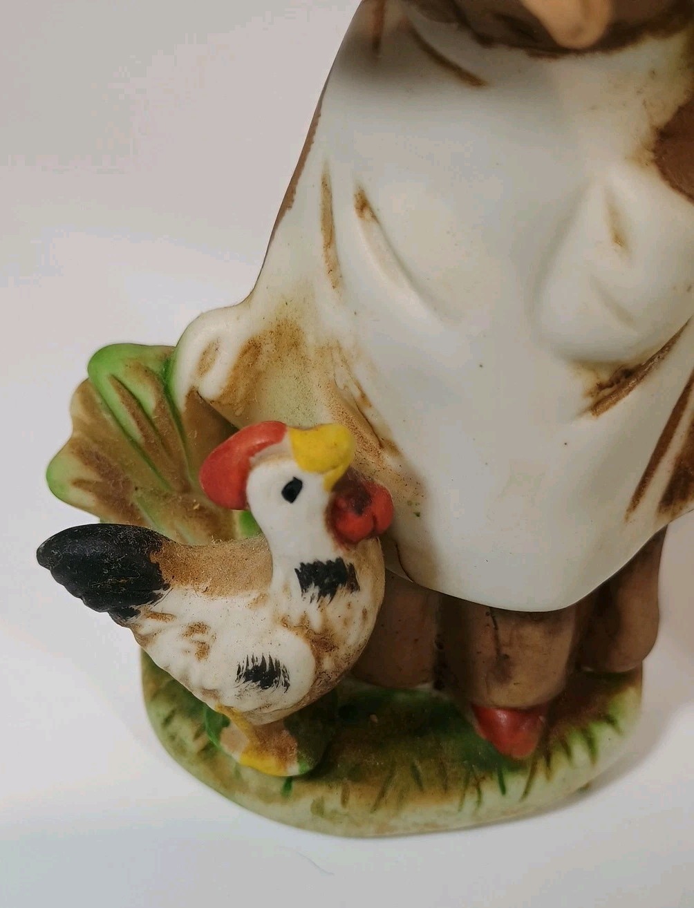 Vintage FBIA Ceramic Old Man With Carrots & Woman With Rooster Tagged 6″